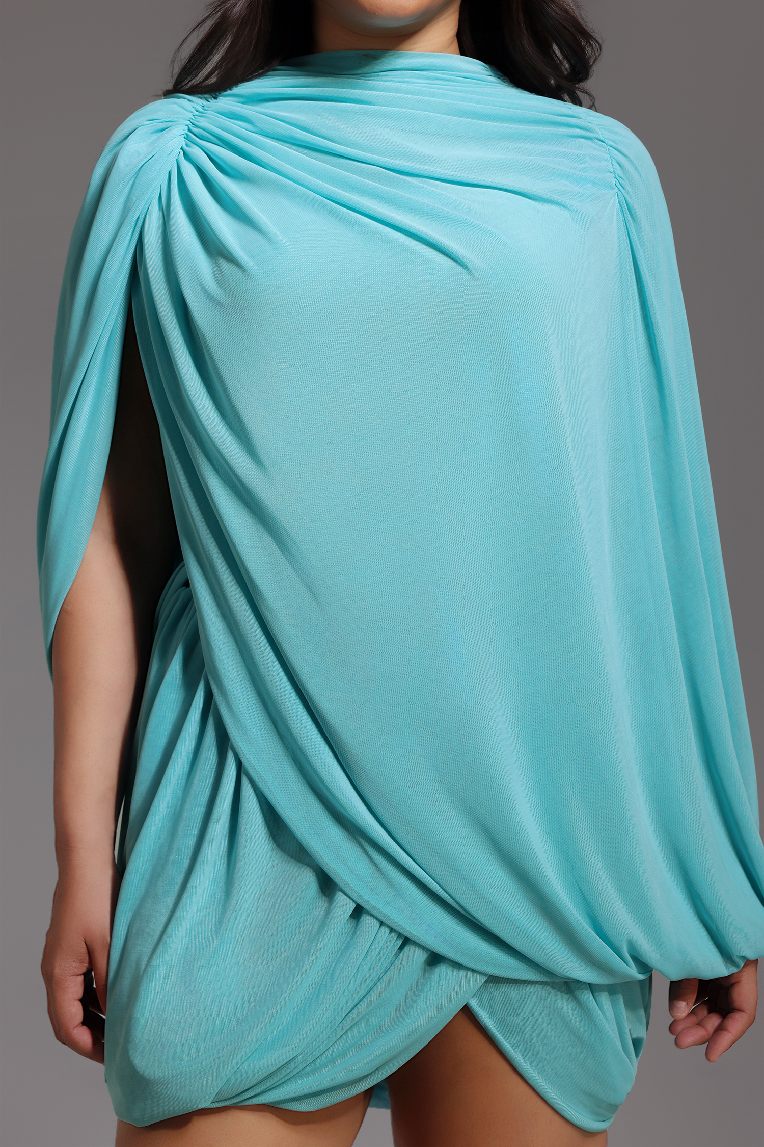 Ternan Long Sleeve Fold Splice Mini Dress