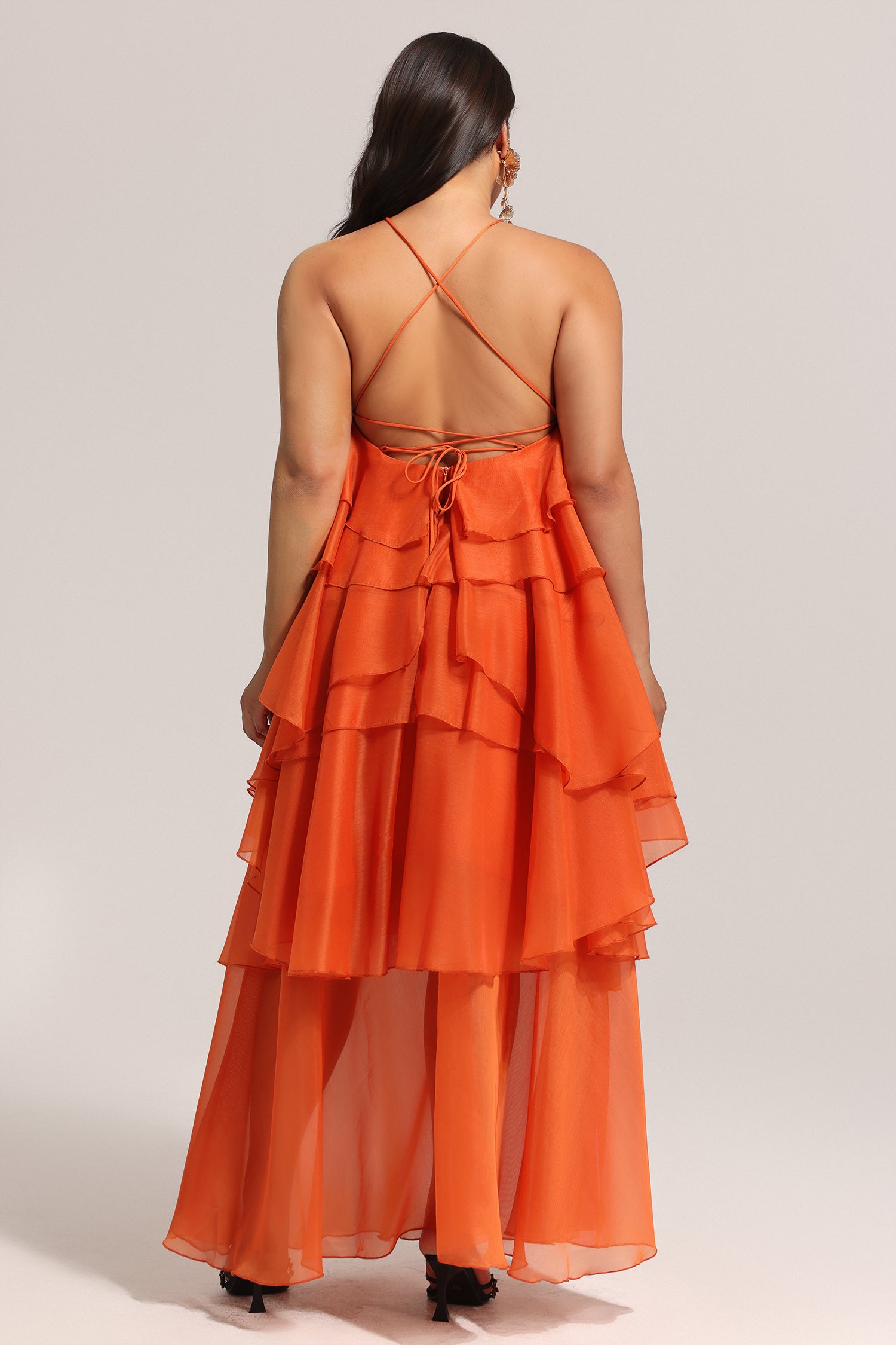 Jesmin Sleeveless Flower Layered Folds Maxi Dress