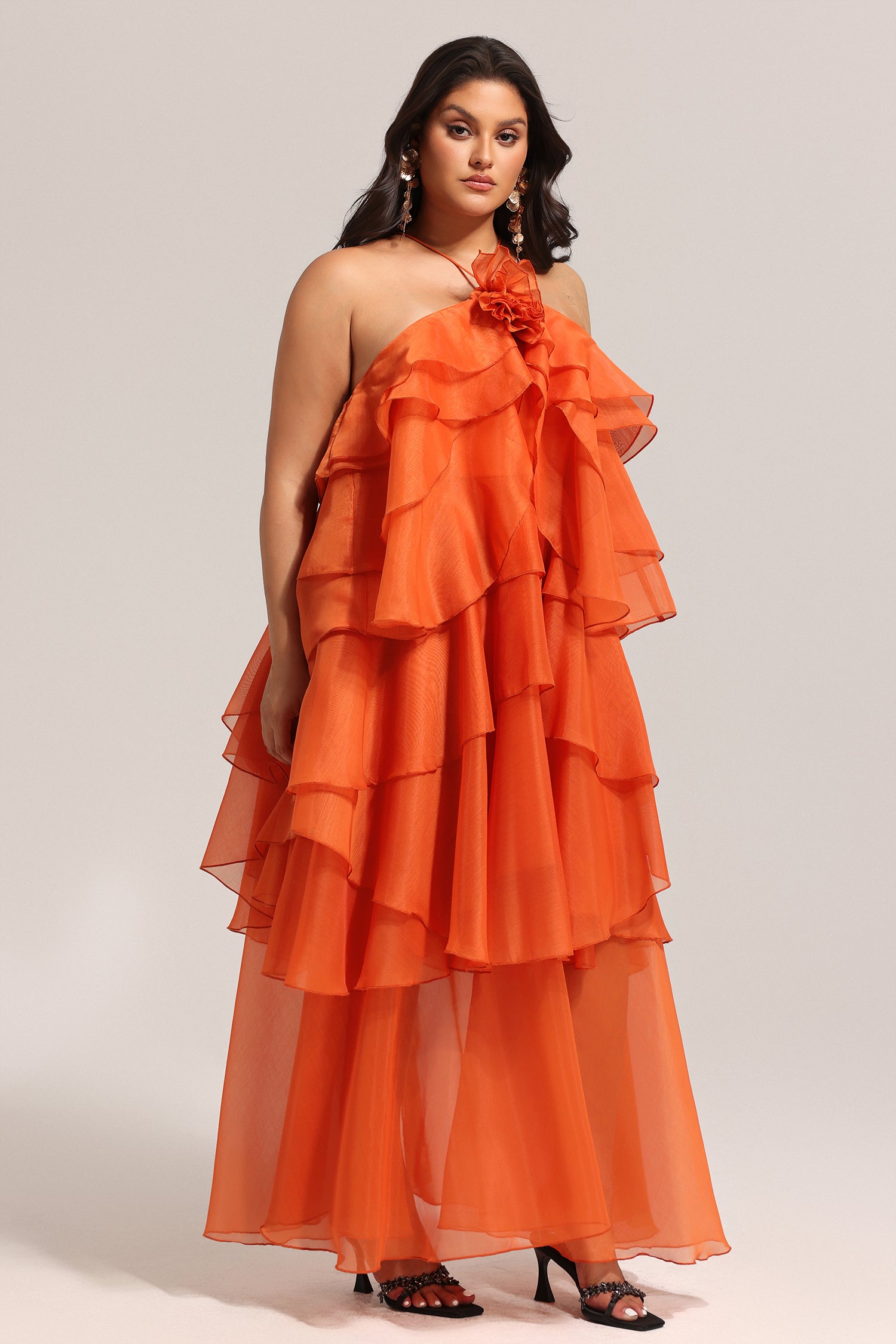 Jesmin Sleeveless Flower Layered Folds Maxi Dress