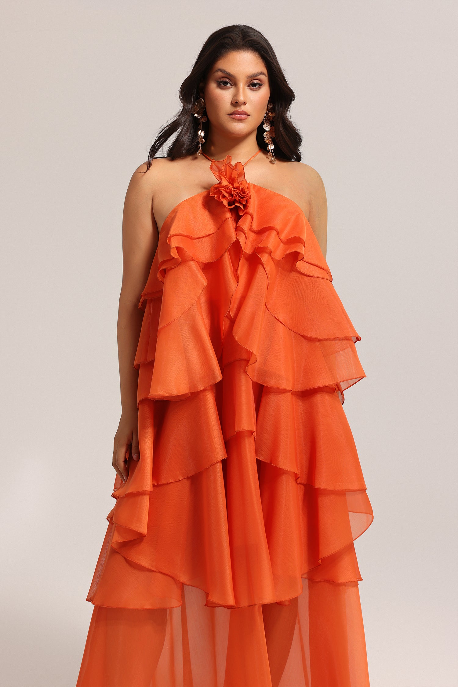 Jesmin Sleeveless Flower Layered Folds Maxi Dress