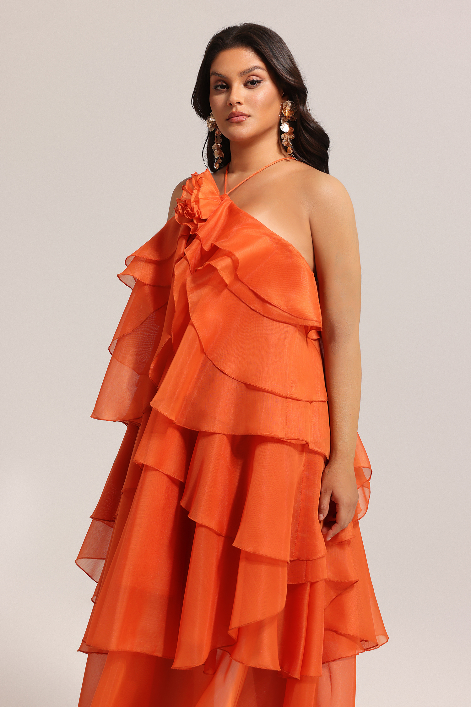 Jesmin Sleeveless Flower Layered Folds Maxi Dress