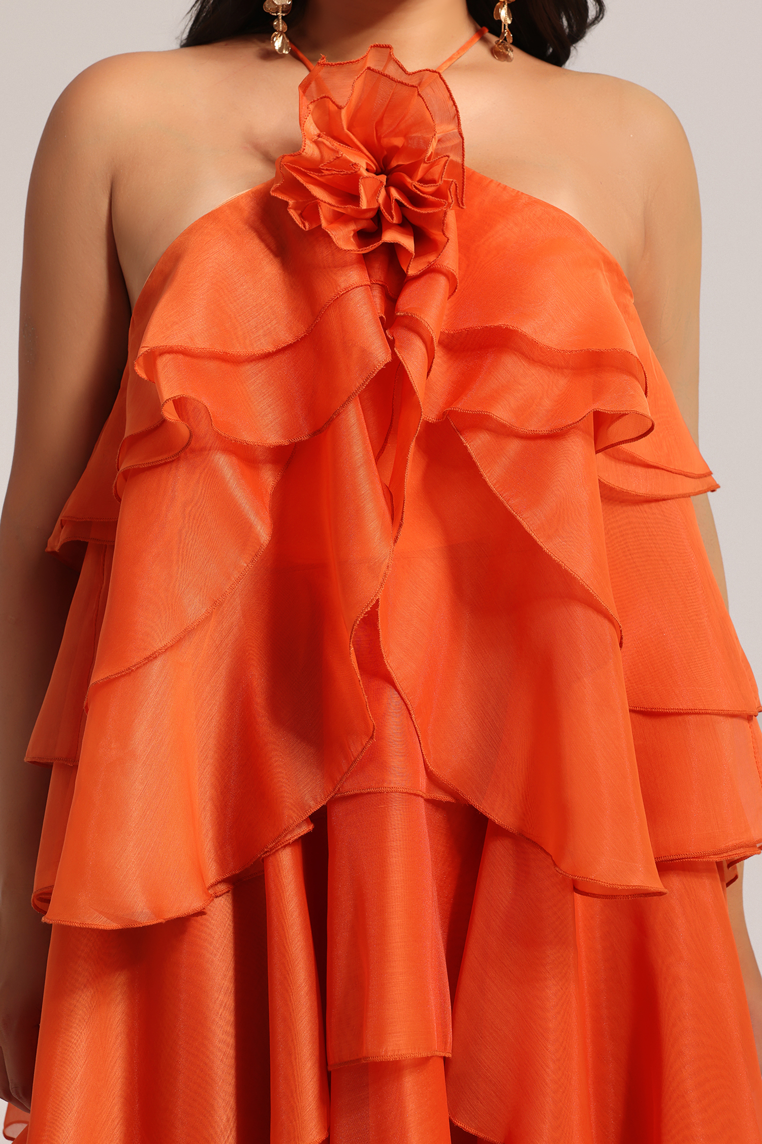 Jesmin Sleeveless Flower Layered Folds Maxi Dress