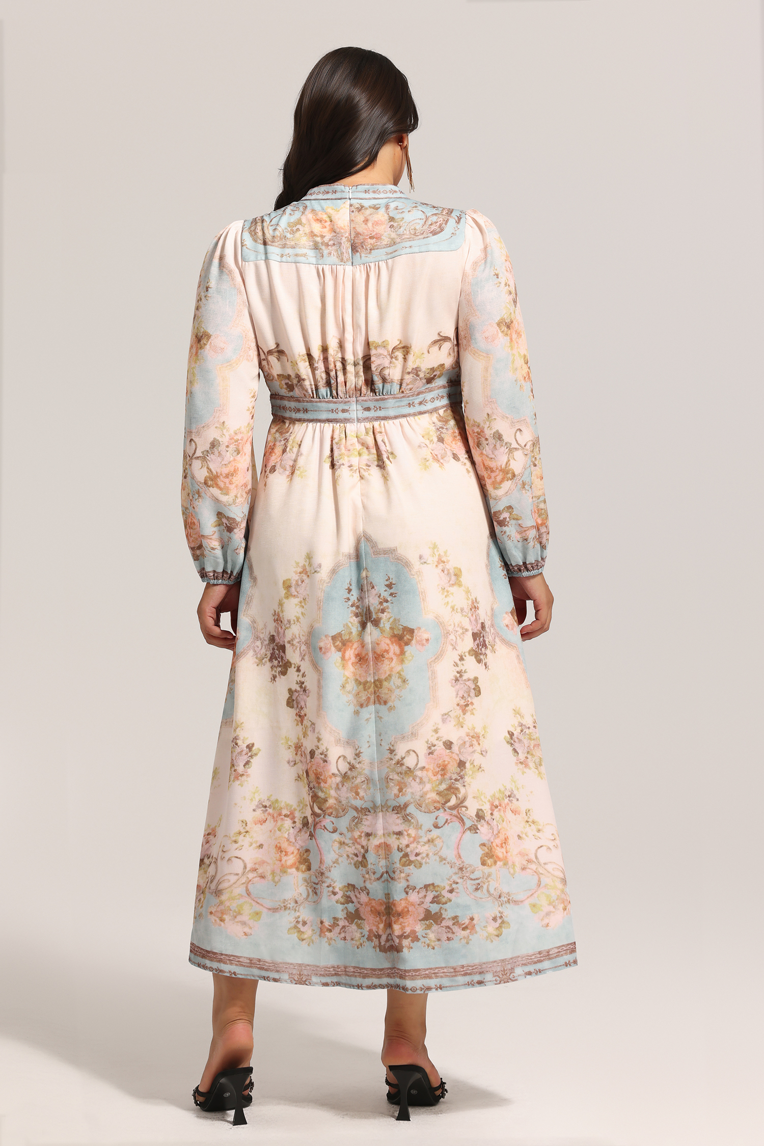 Edan Floral Printed Long Sleeves Midi Dress