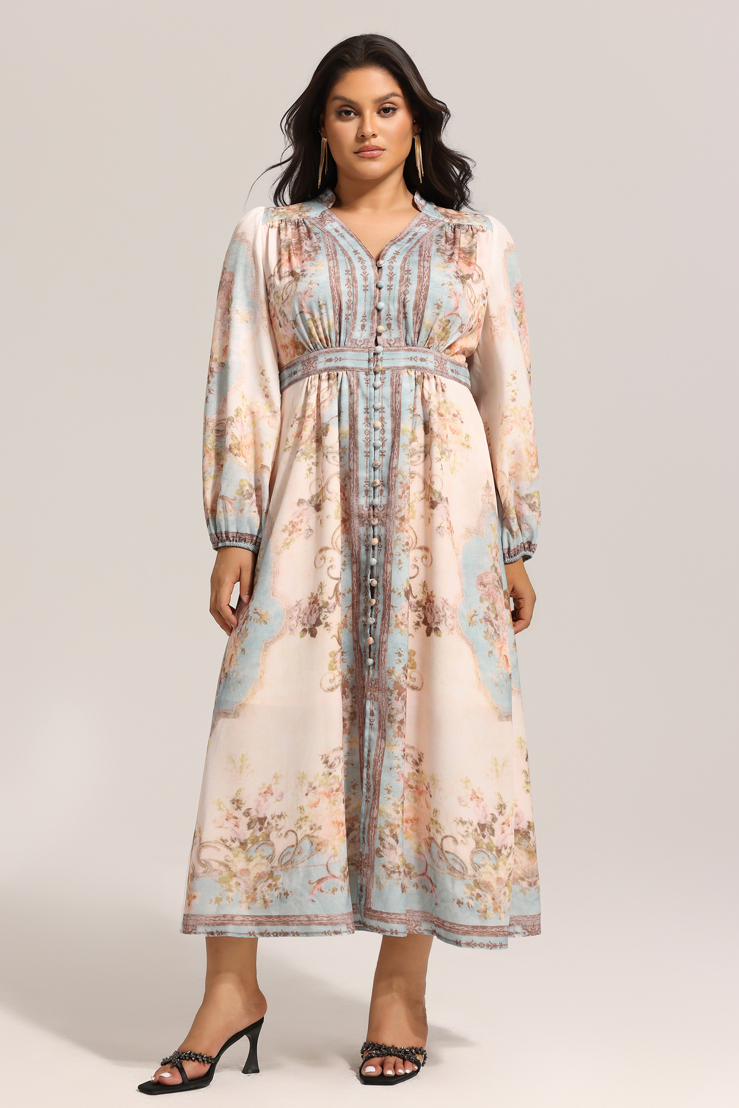 Edan Floral Printed Long Sleeves Midi Dress