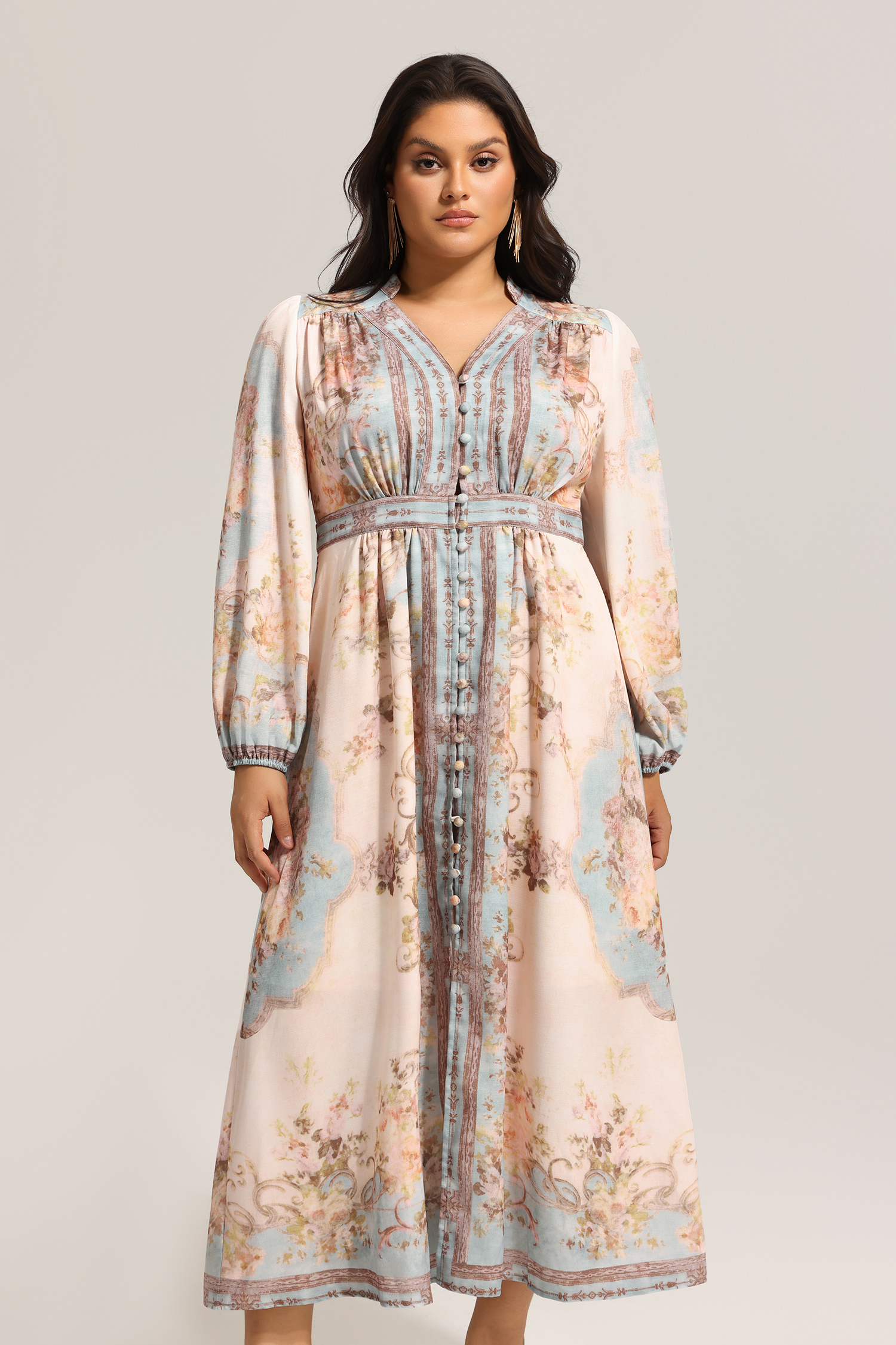 Edan Floral Printed Long Sleeves Midi Dress
