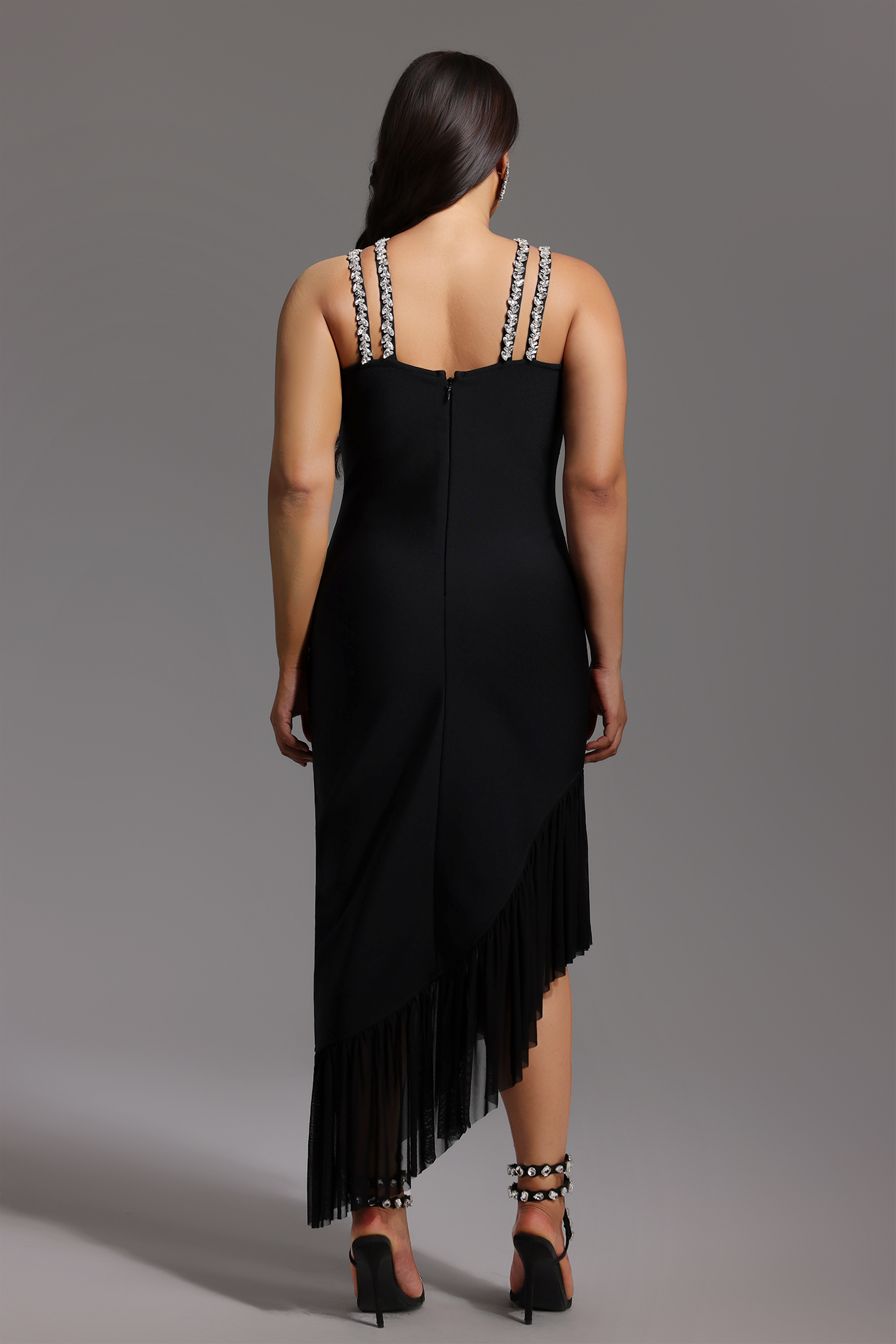 Nialla Sleeveless Diamond Flounce Bandage Maxi Dress