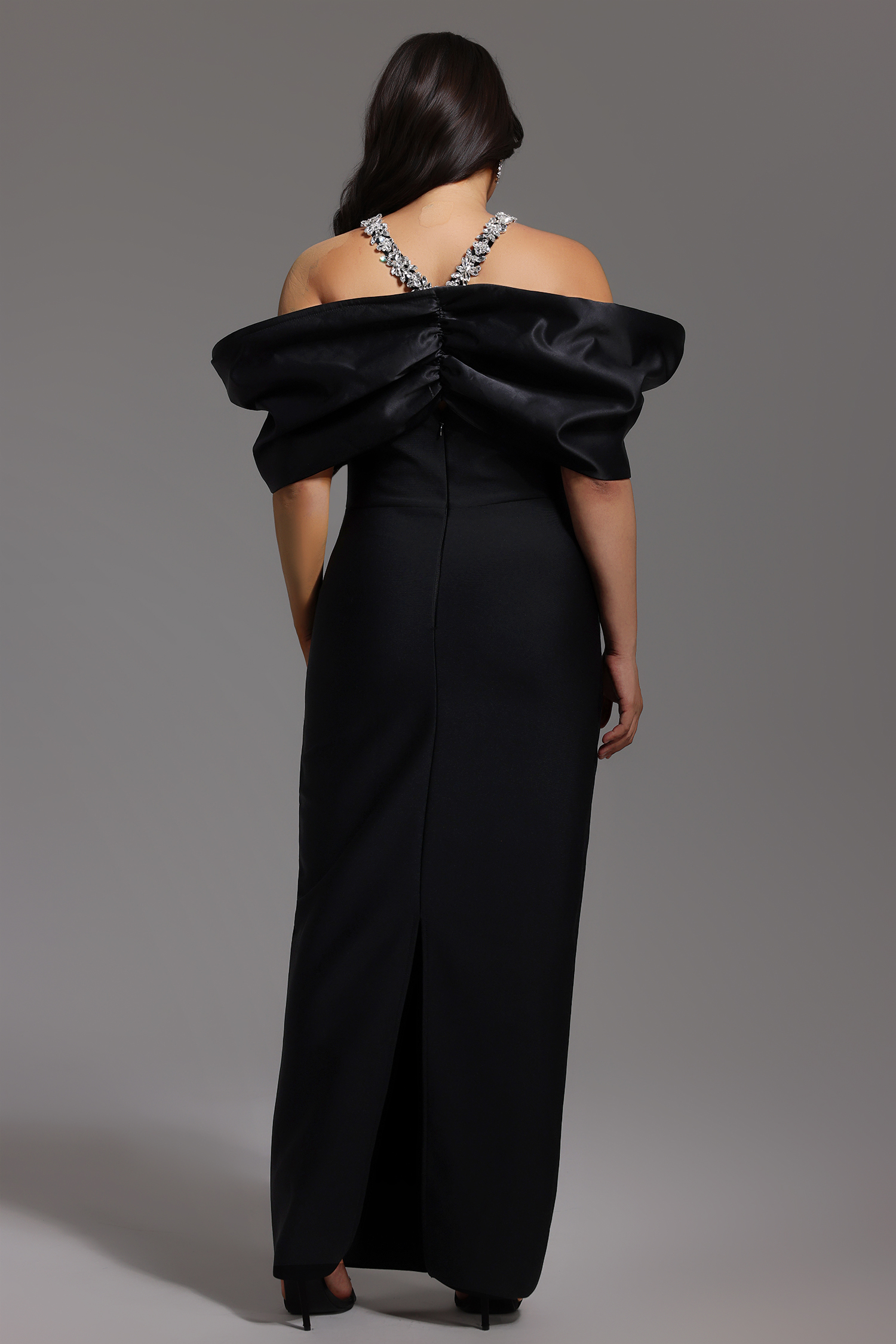 Sloan Halter Diamond Off-The-Shoulder Bandage Maxi Dress