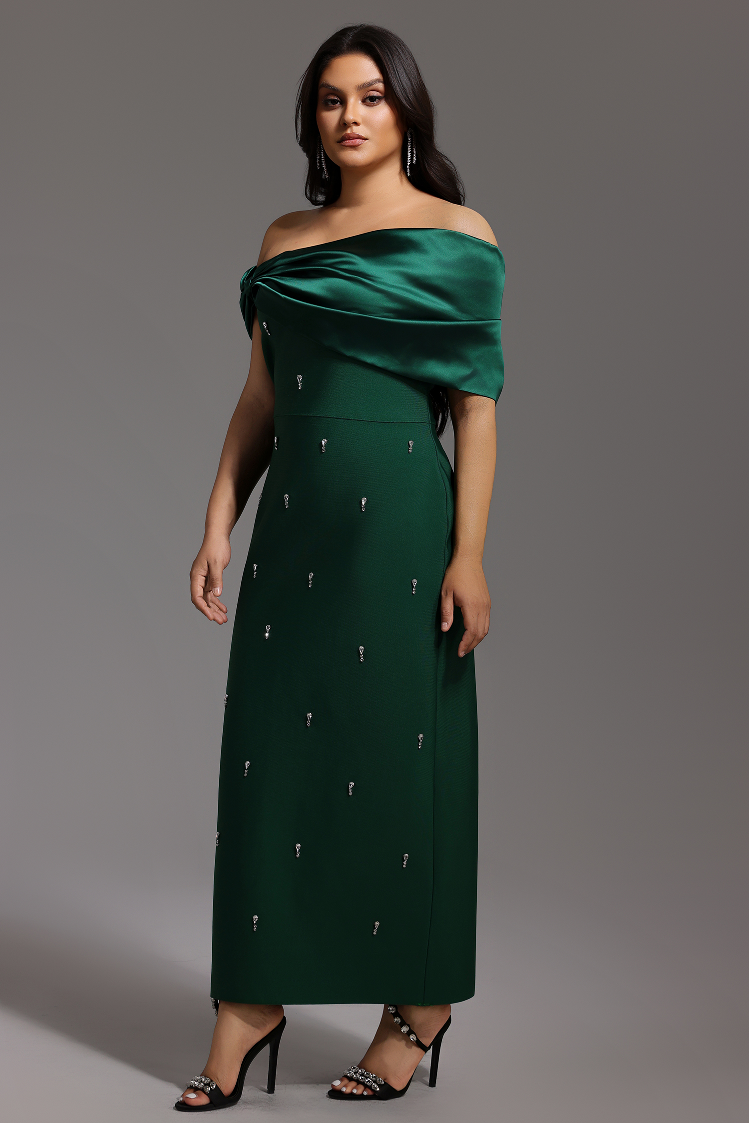 Palez Sleeveless One Shoulder Diamond Bow Bandage Maxi Dress