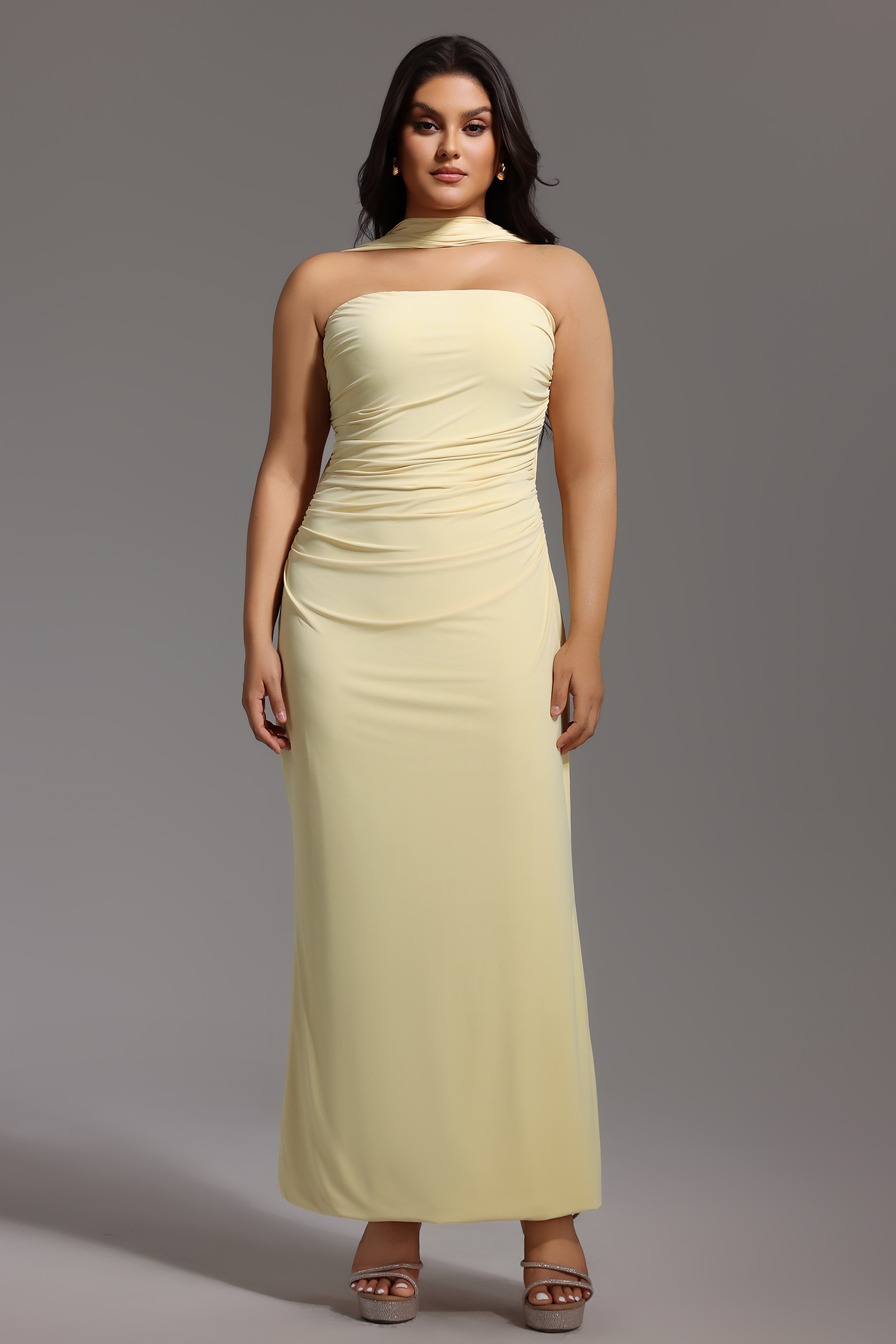 Kaxani Strapless Slim Flowers Backless Maxi Dress