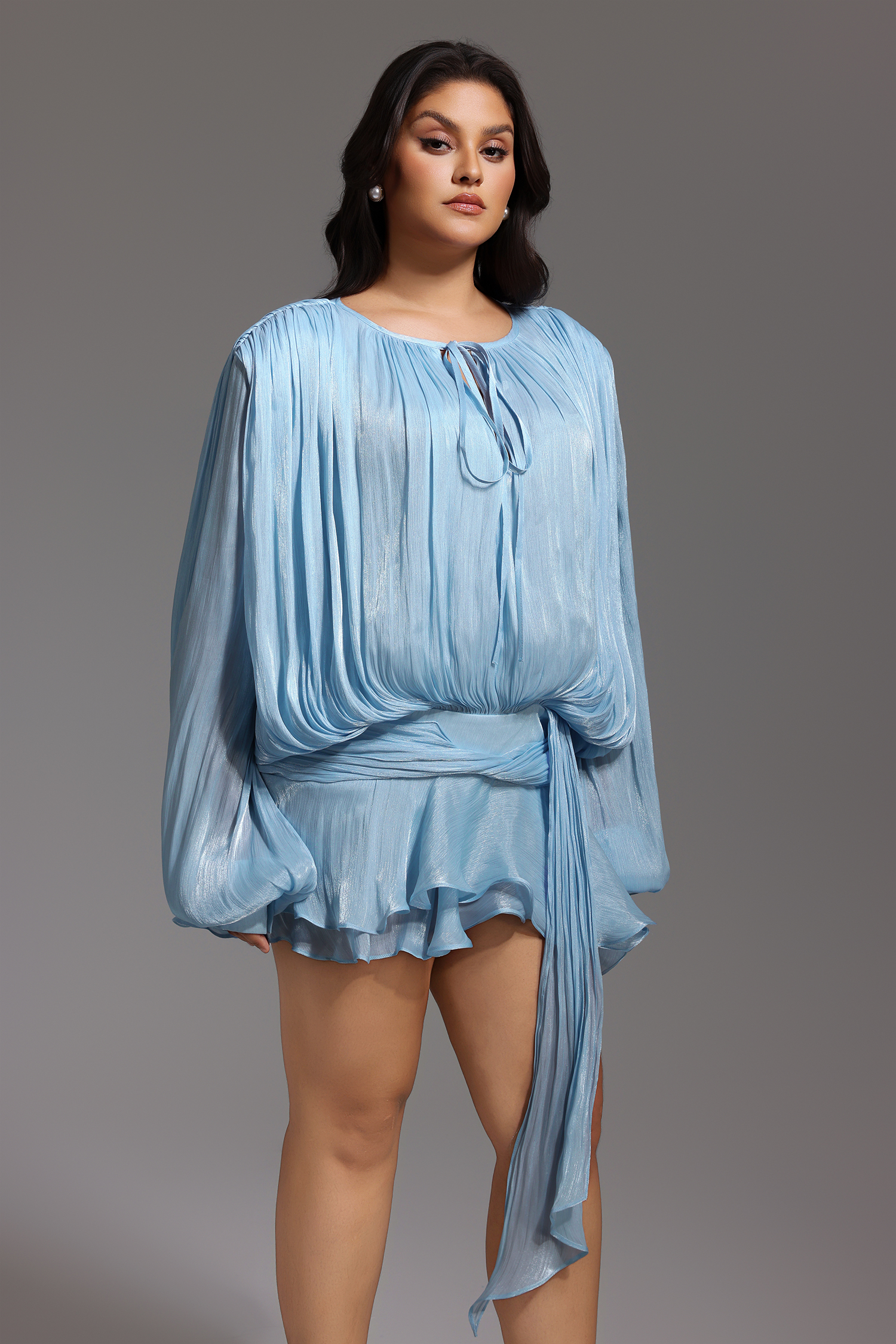 Dekia Long Sleeves Hollow Out Flounce Mini Dress