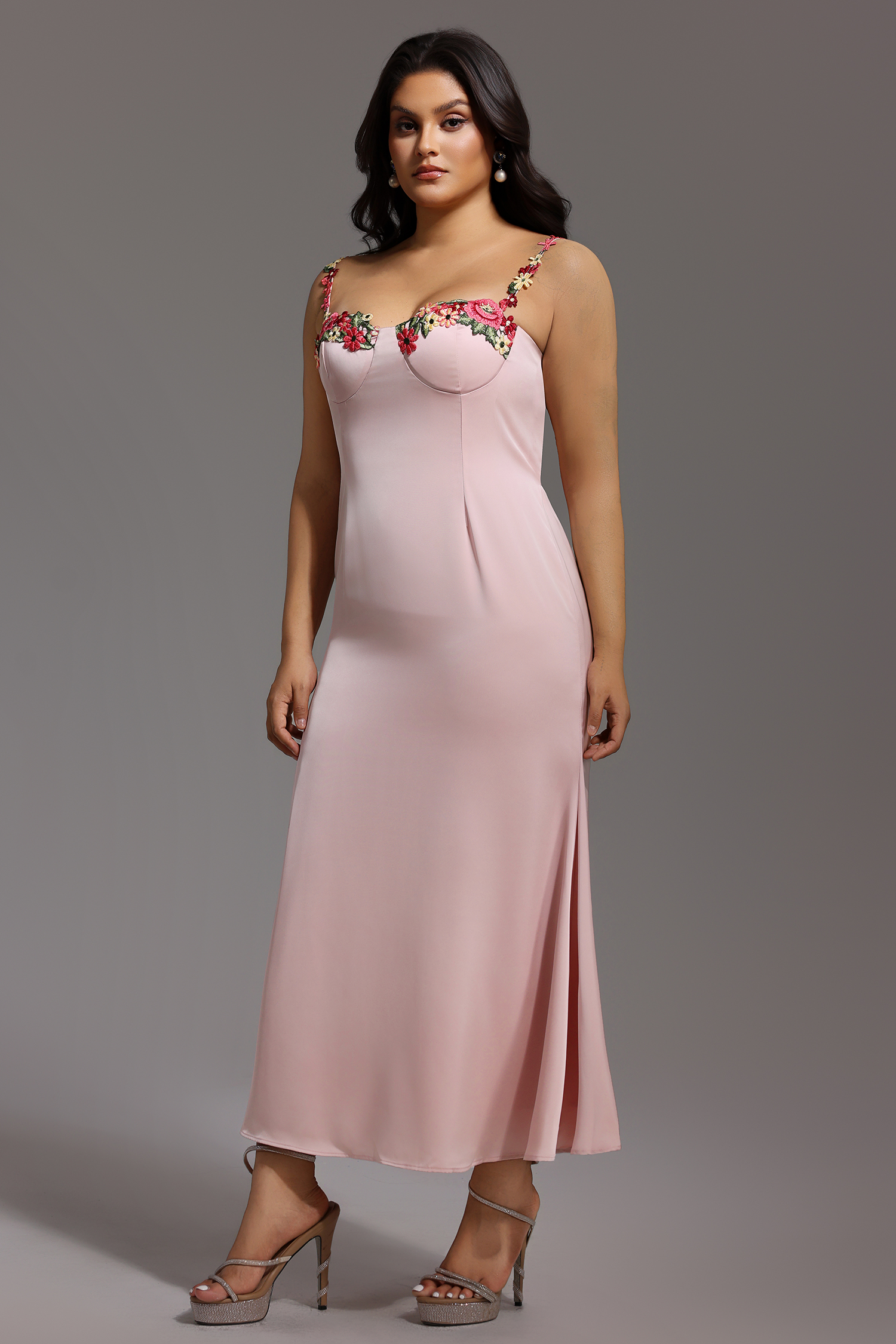Esne Flower Halter Maxi Dress - Pink
