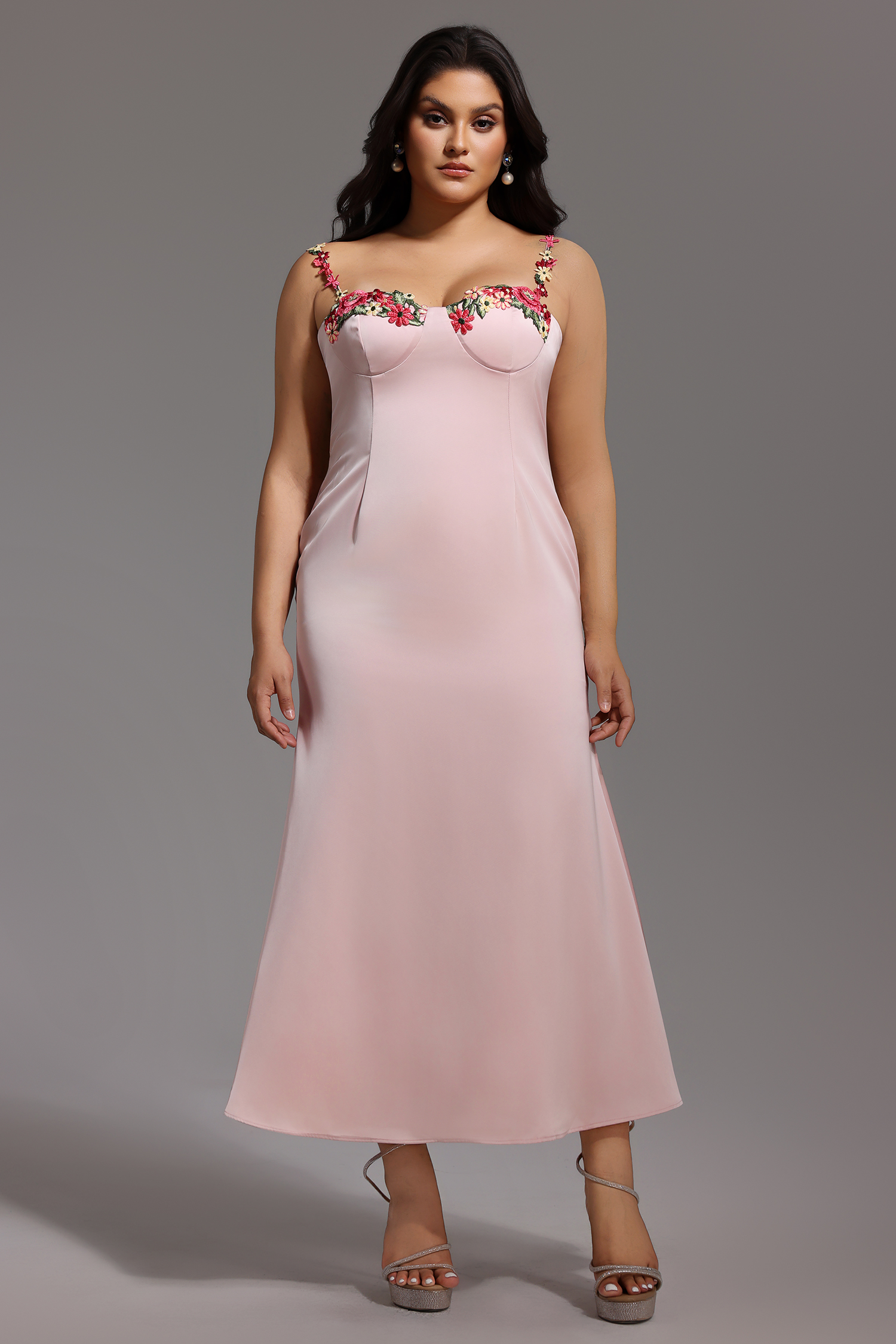 Esne Flower Halter Maxi Dress - Pink