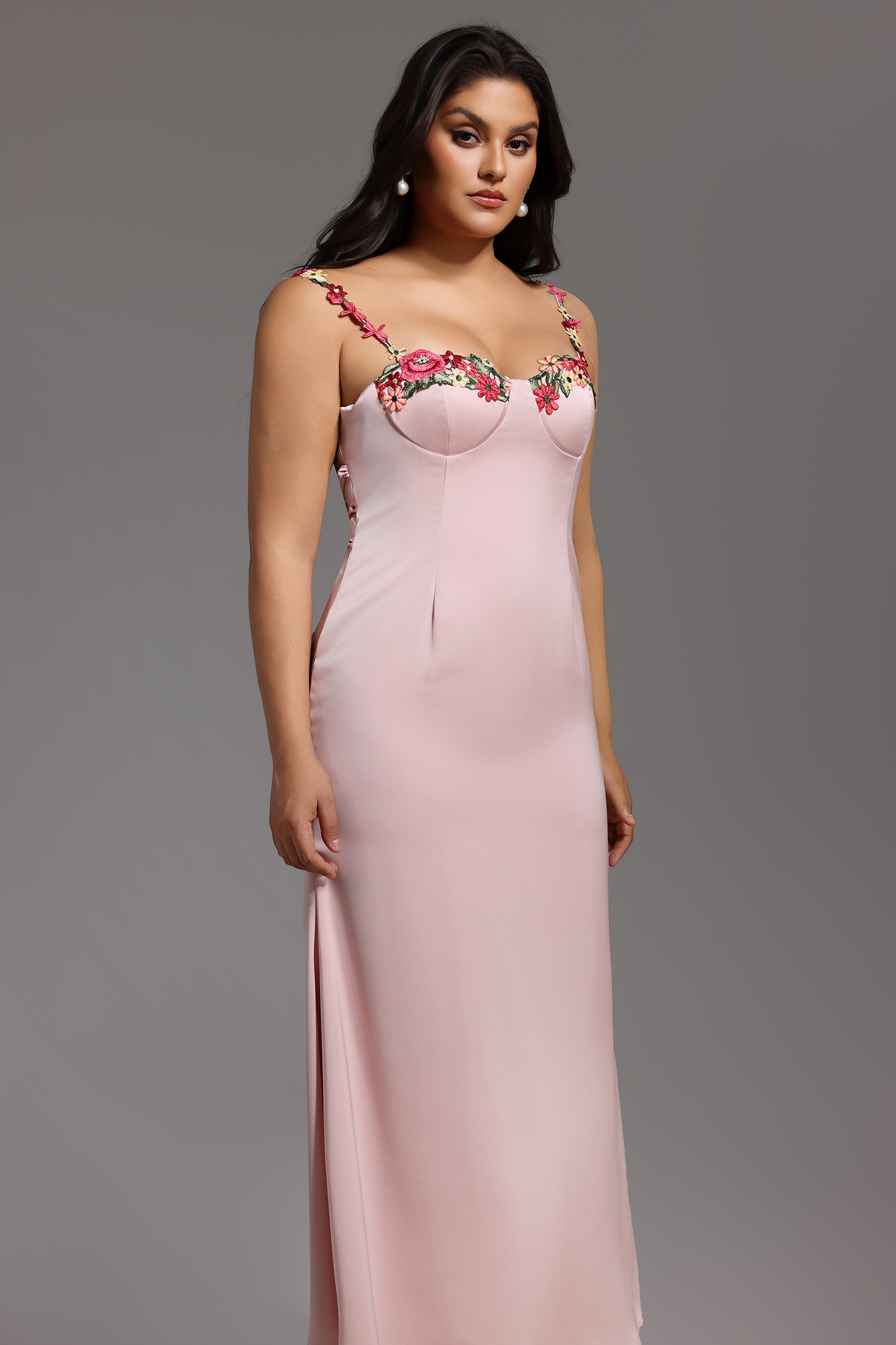 Esne Flower Halter Maxi Dress - Pink