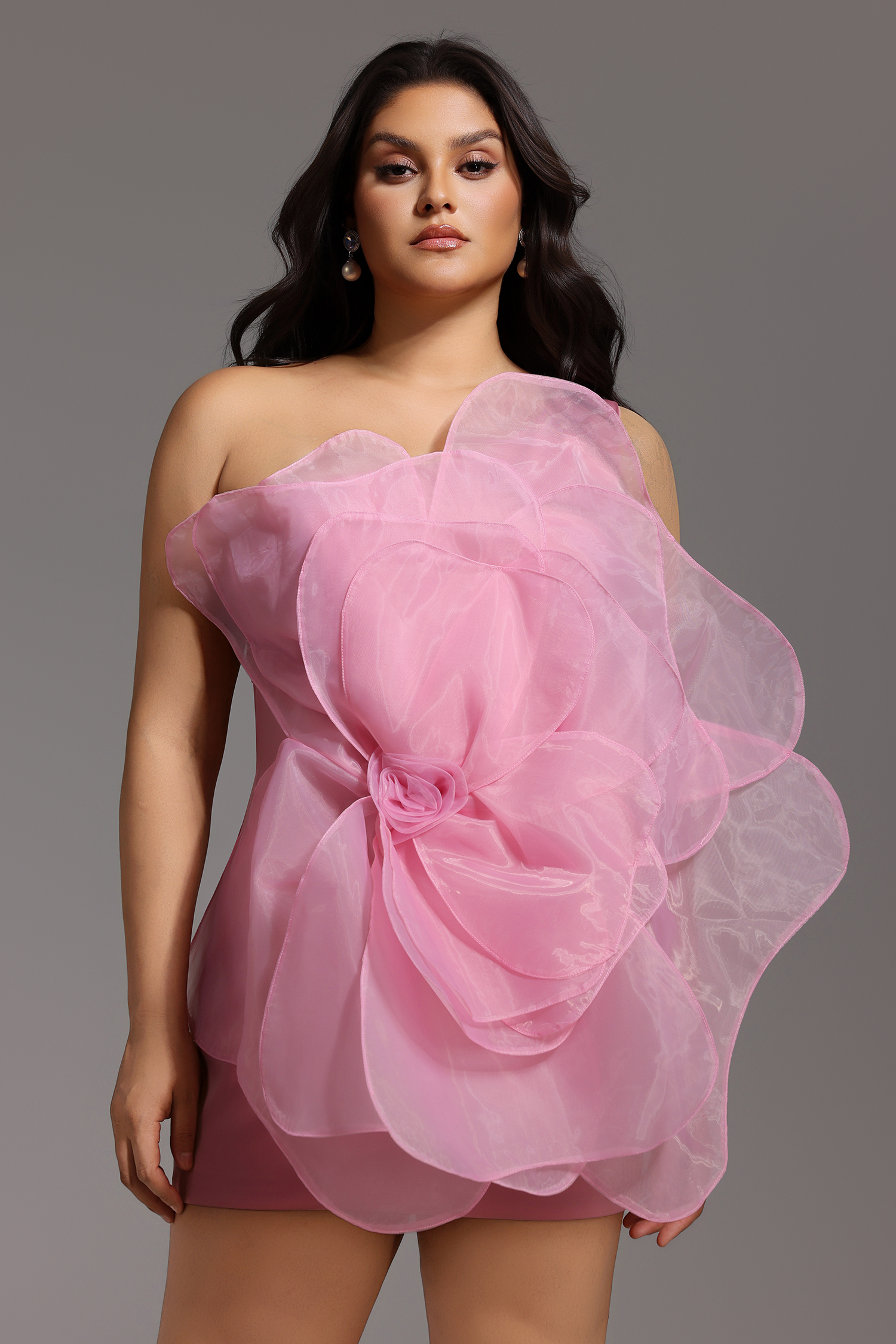 Nydia Mesh Flower Mini Tube Dress-Pink