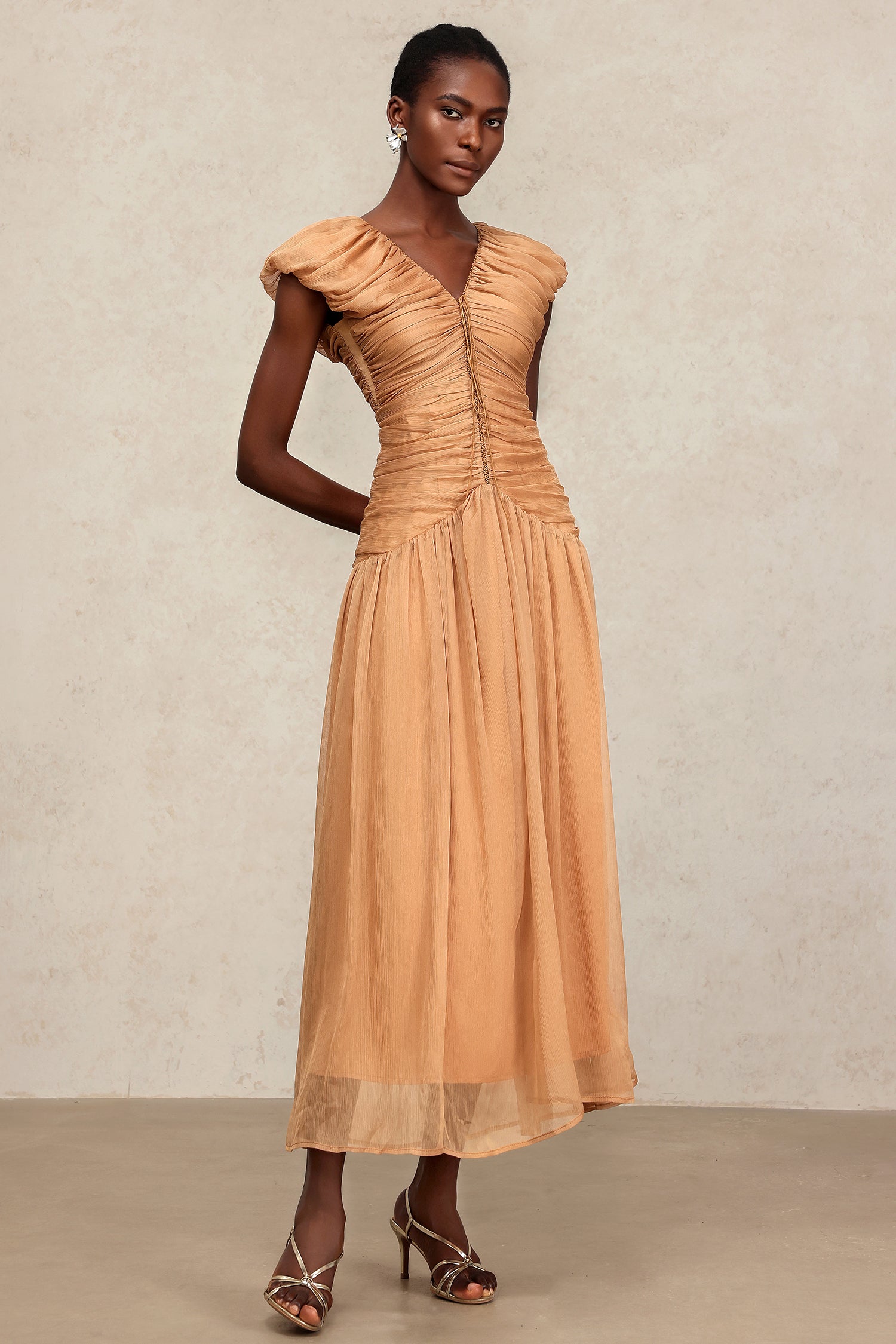 Thea V-Neck Sleeveless Folds Maxi Dress