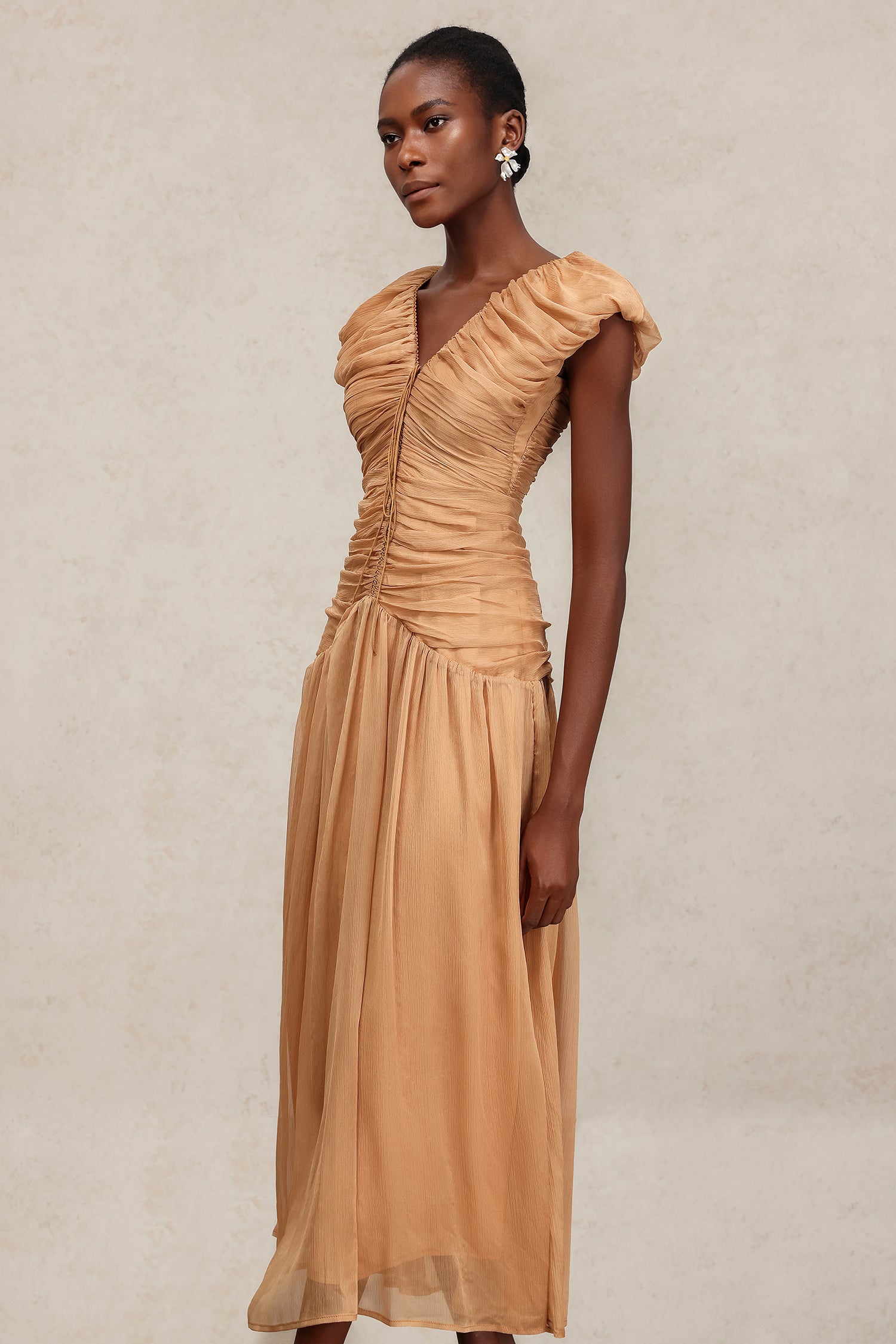 Thea V-Neck Sleeveless Folds Maxi Dress