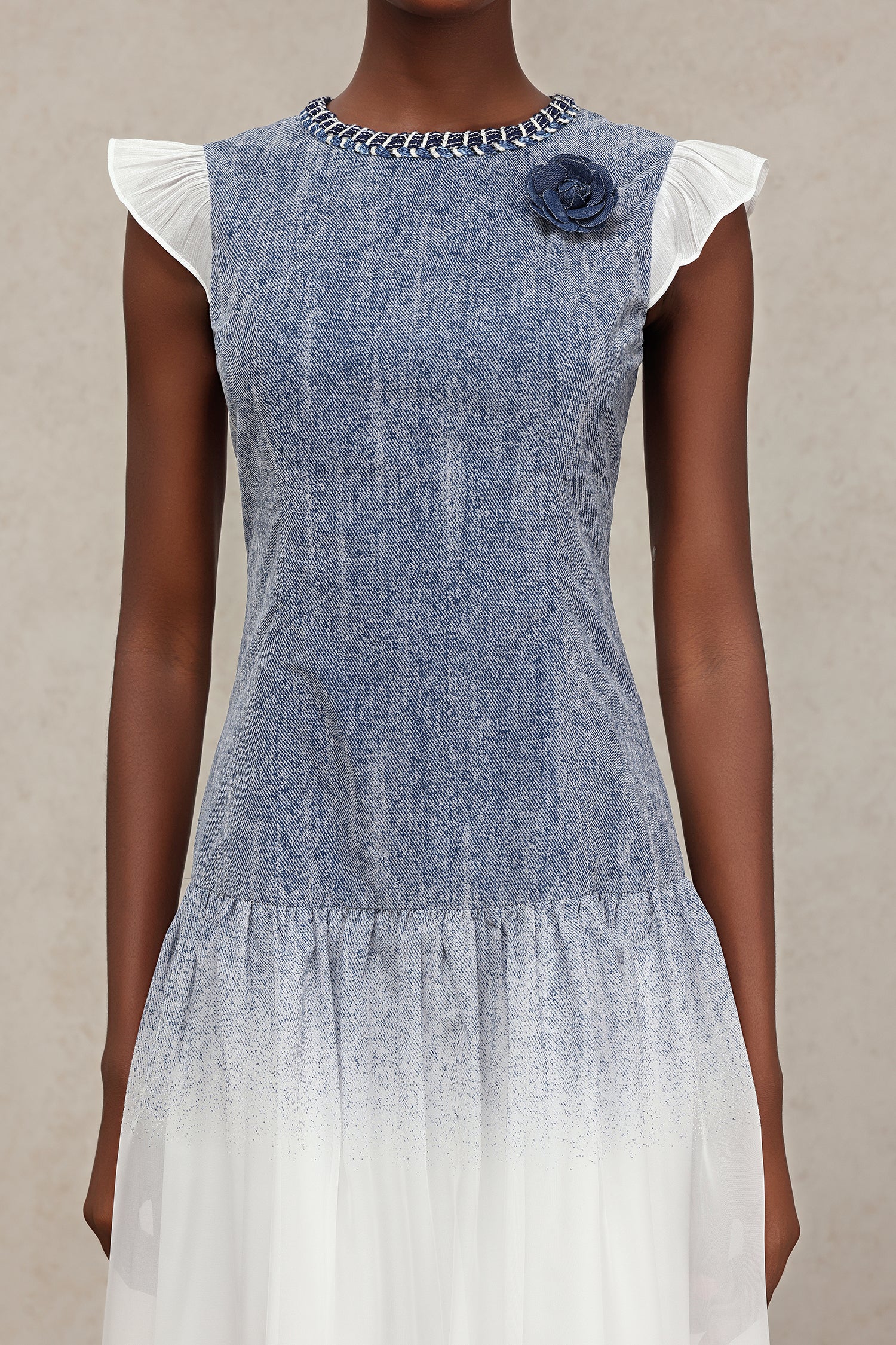 Hunter Round Neck Denim Printed Midi Dress