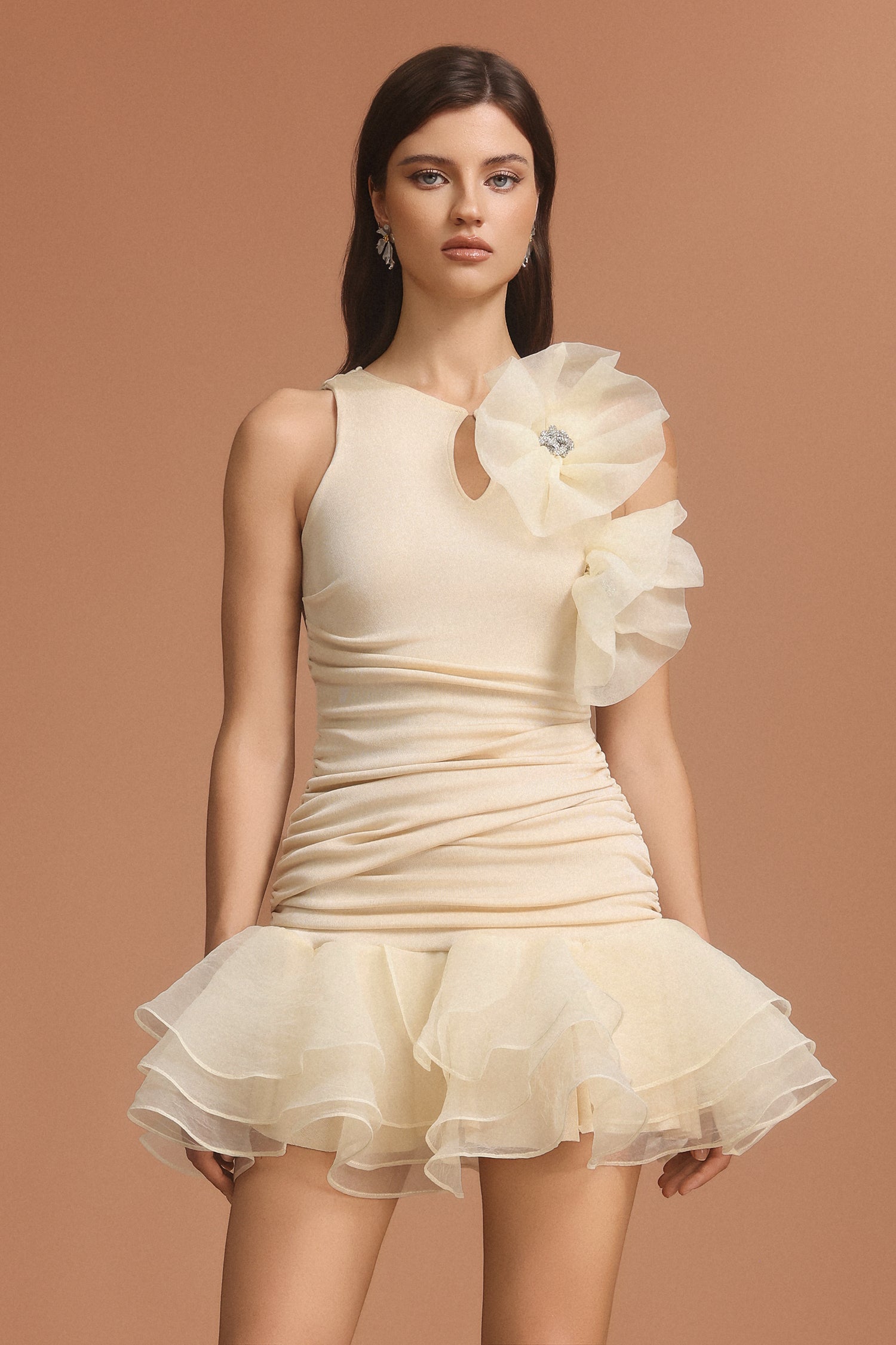 Ysabel Round Neck Sleeveless Flowers Mini Dress