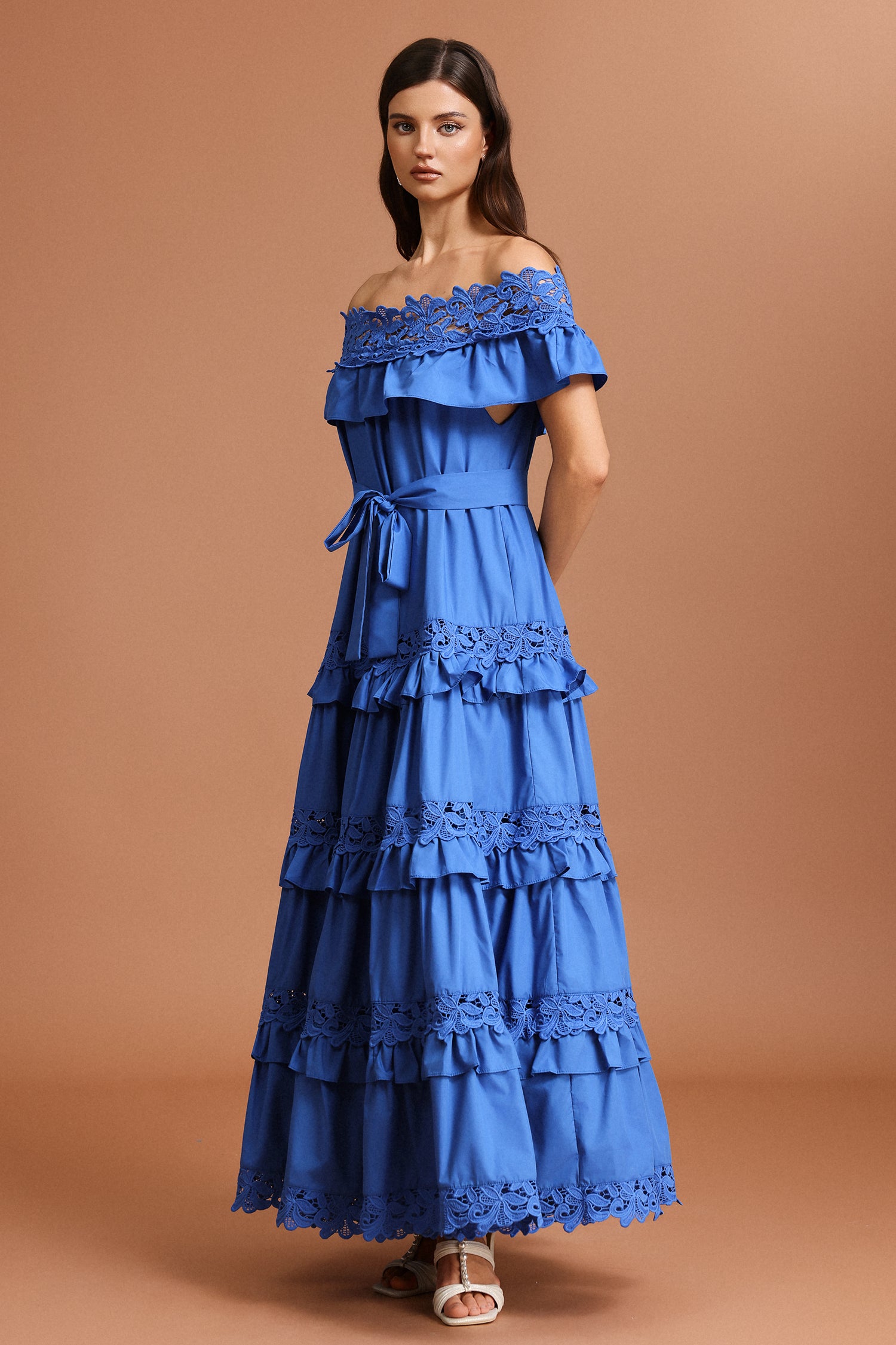 Telka Off-The-Shoulder Lace Bowknot Maxi Dress