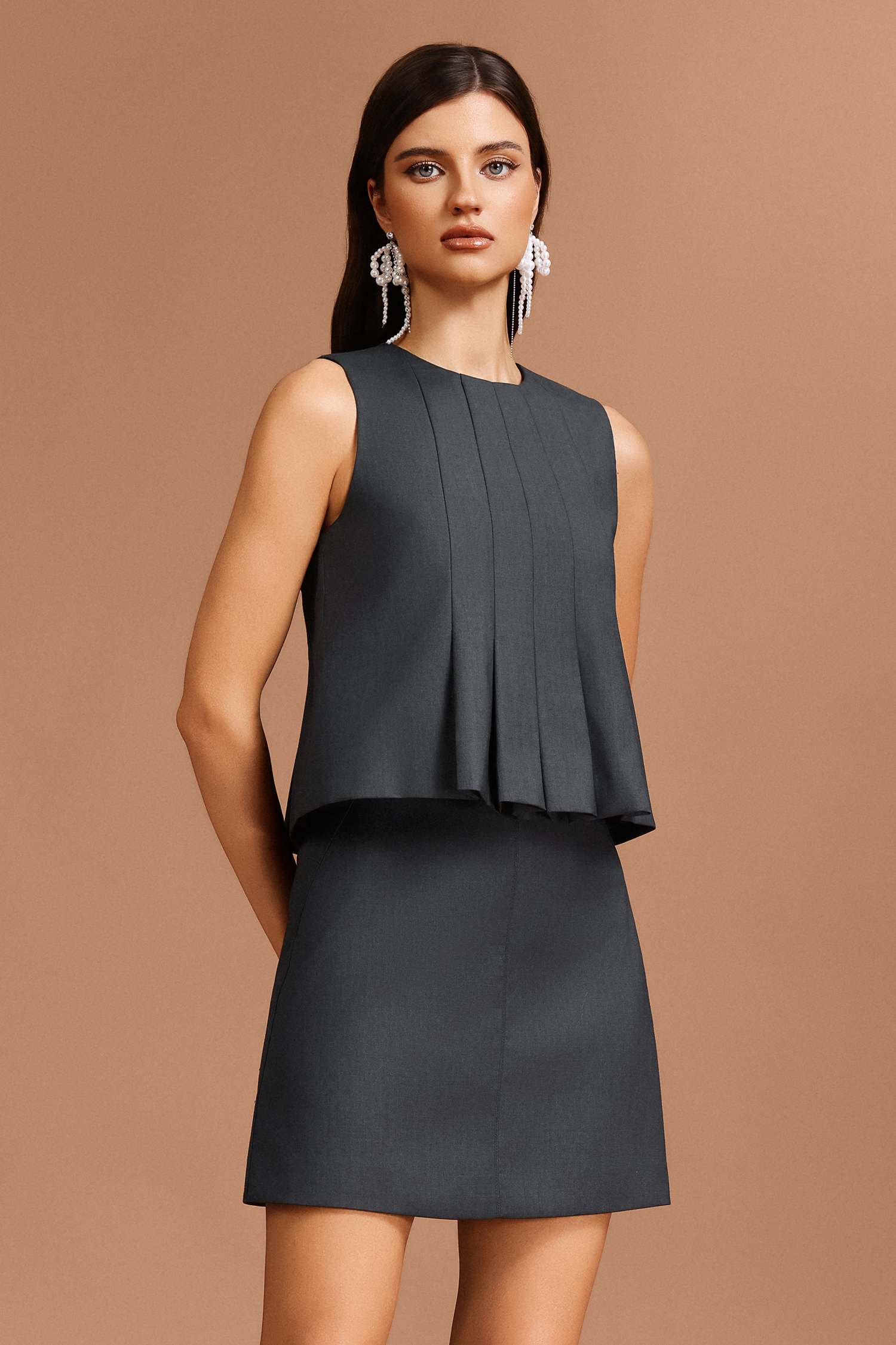 Kailani Sleeveless Folds Suit Top And Skirt Two-Piece Set