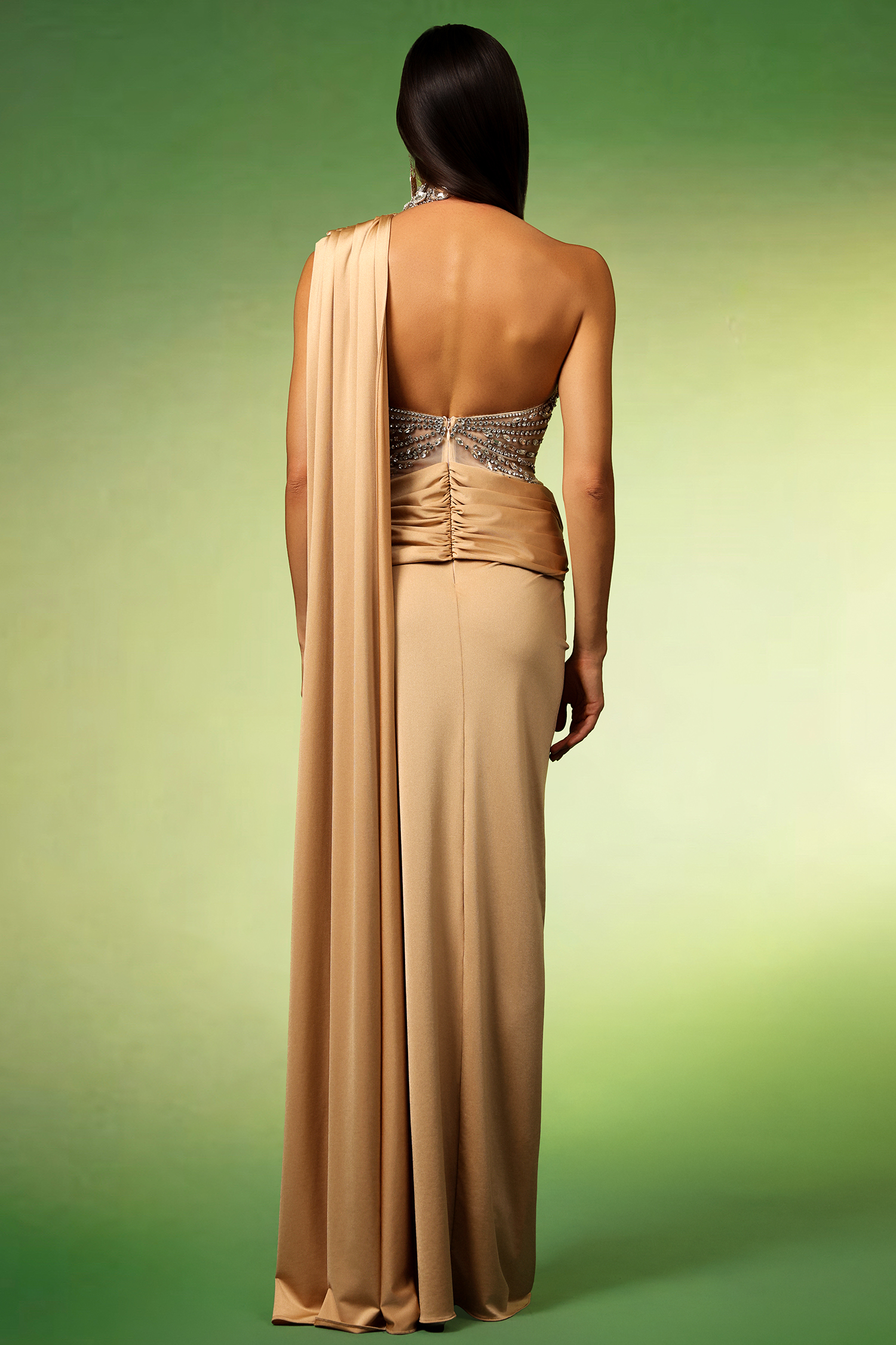 Odely Halter Sleeveless Diamond Wrinkles Maxi Dress