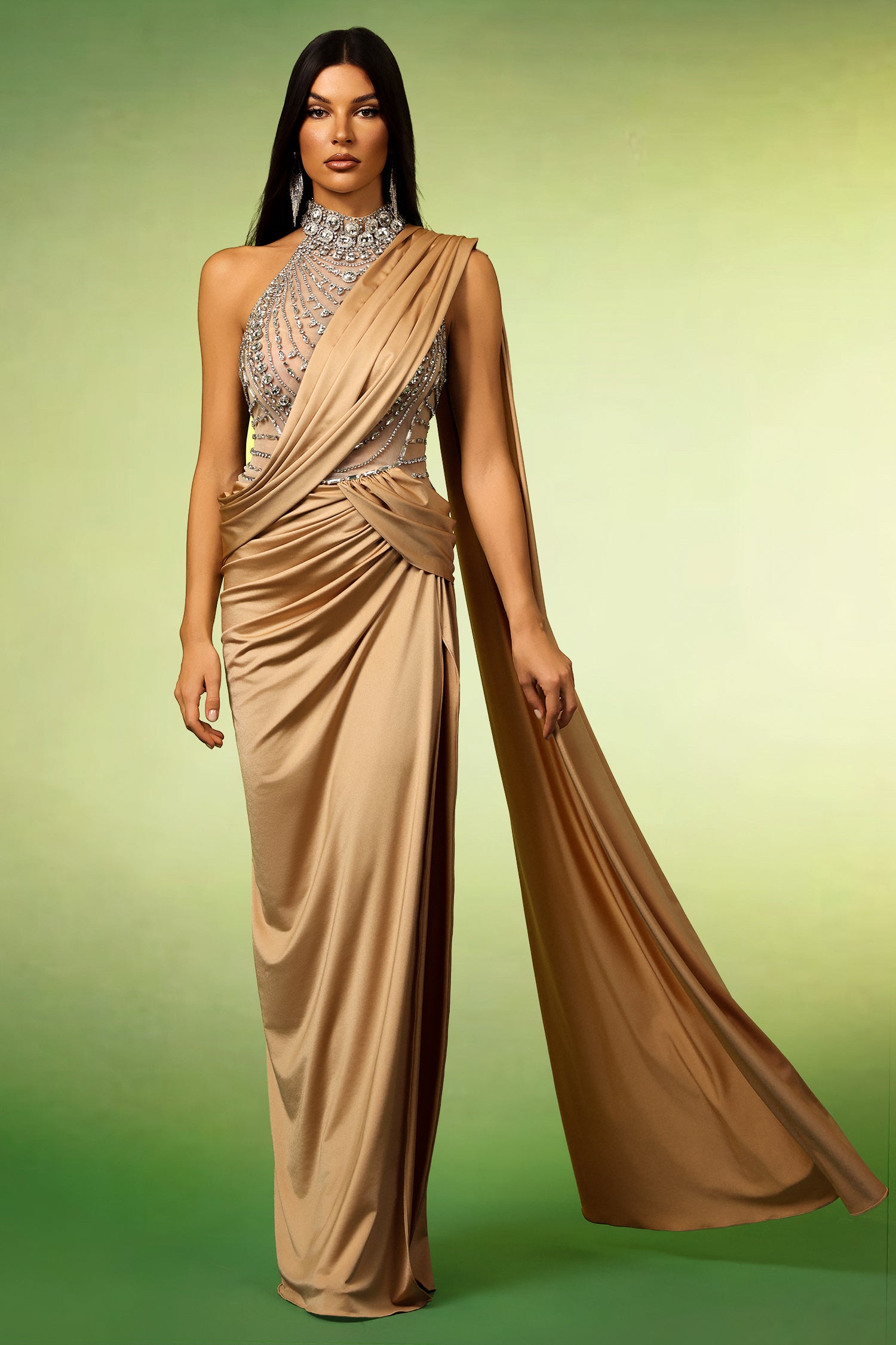 Odely Halter Sleeveless Diamond Wrinkles Maxi Dress