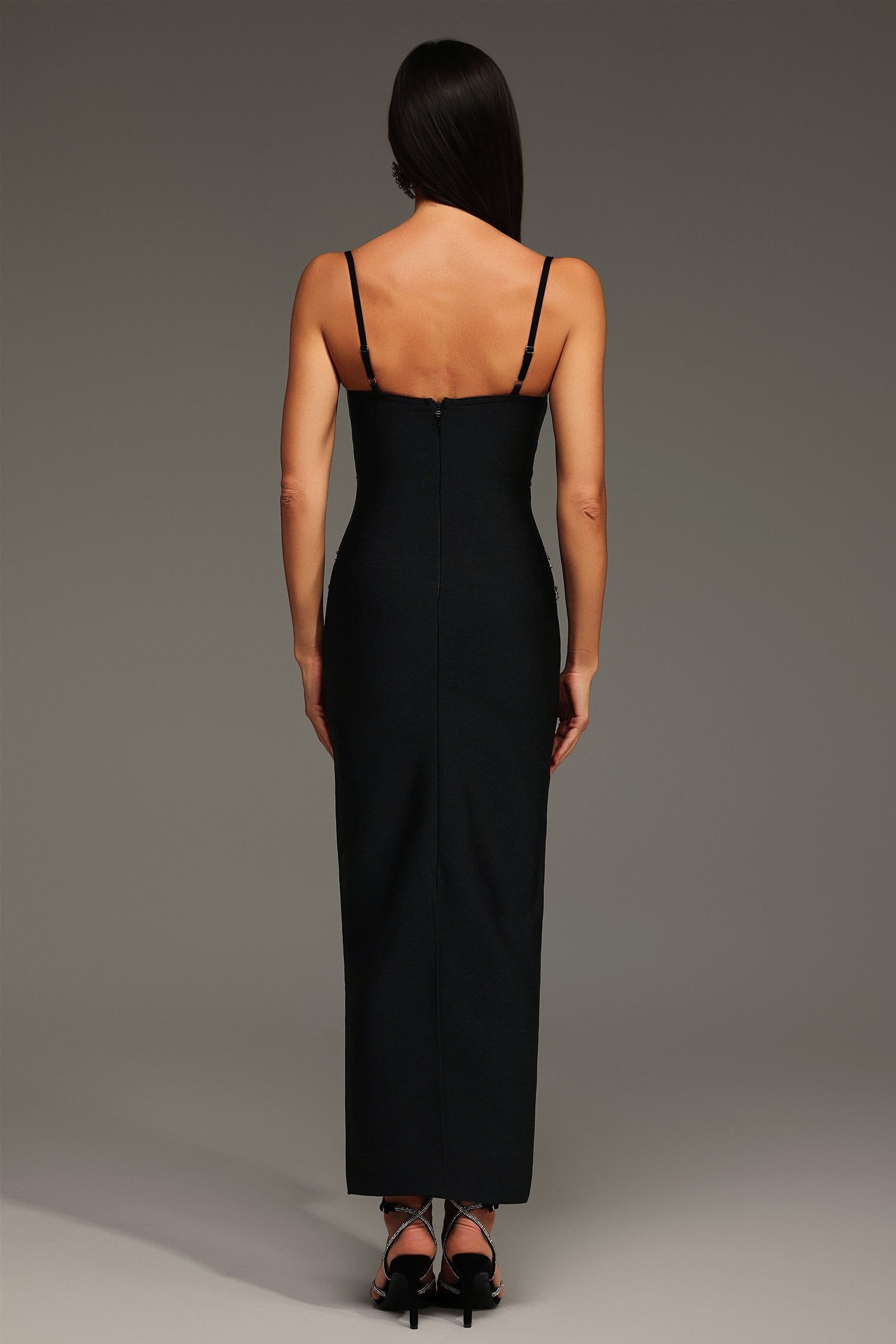 Lolic Sleeveless Diamond V-Neck Bandage Maxi Dress