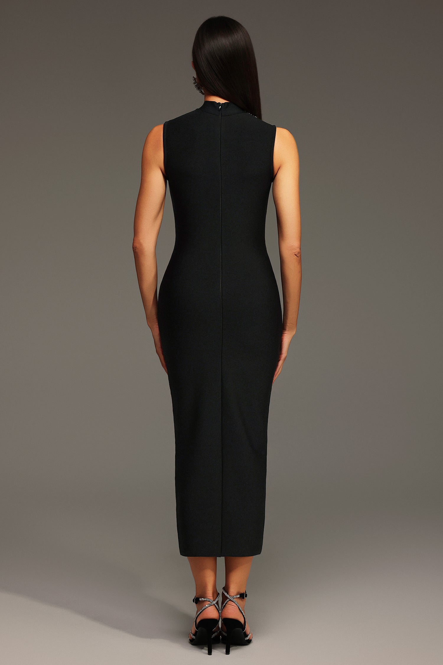 Lousia Sleeveless Round Neck Diamond Bandage Maxi Dress