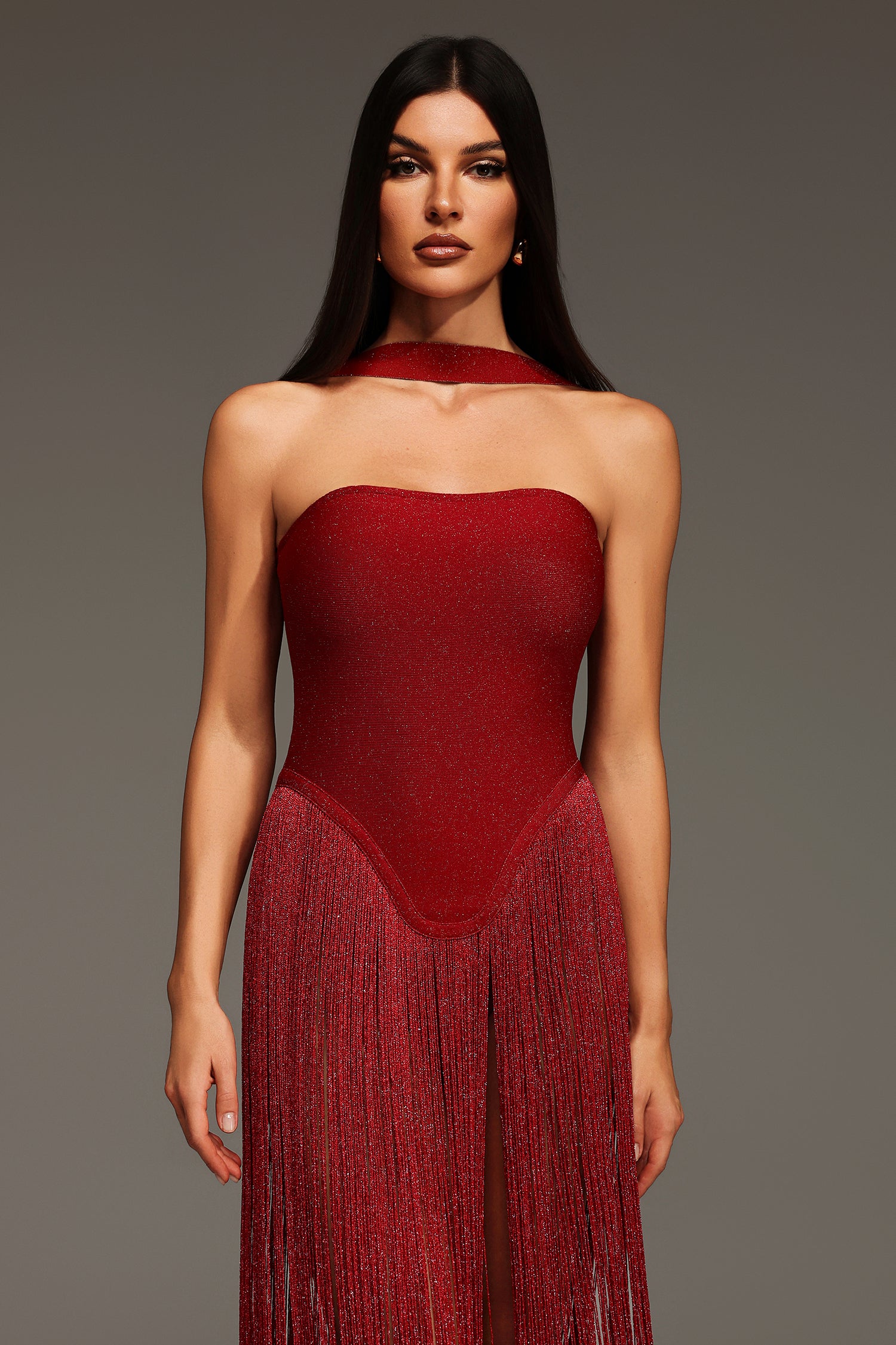 Morgan Halter SleevelessTassel Bandage Bodysuit