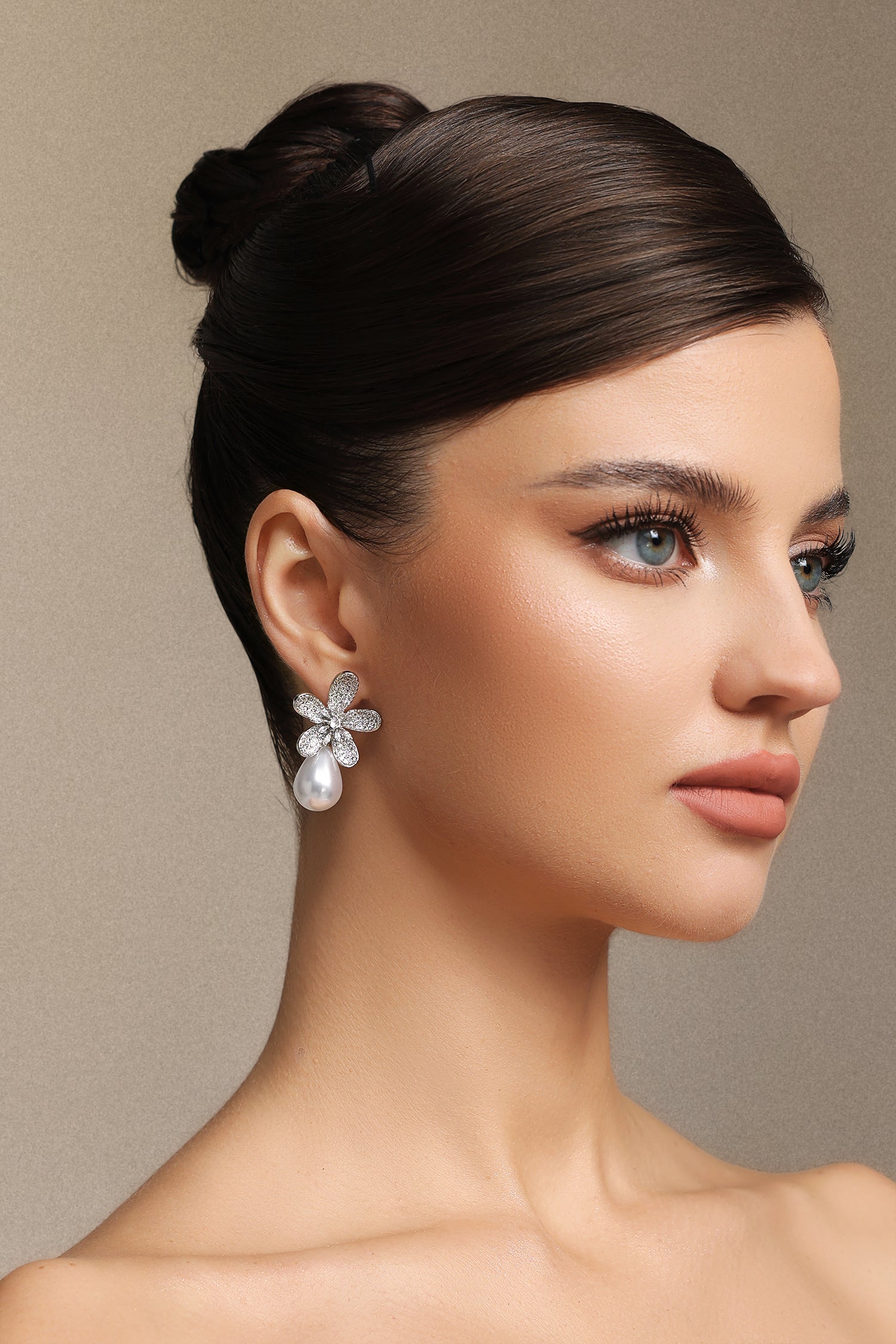 Forina Flower  Diamond Water Drop Pearl Earrings