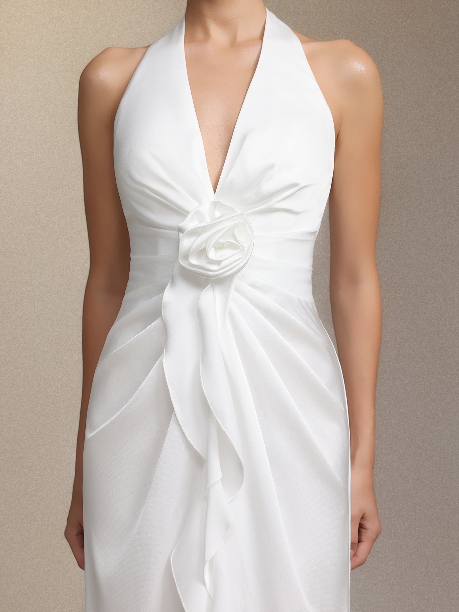 Salla Ruthie  Halter-neck three-dimensional flower ruffled cinched waist maxi dress