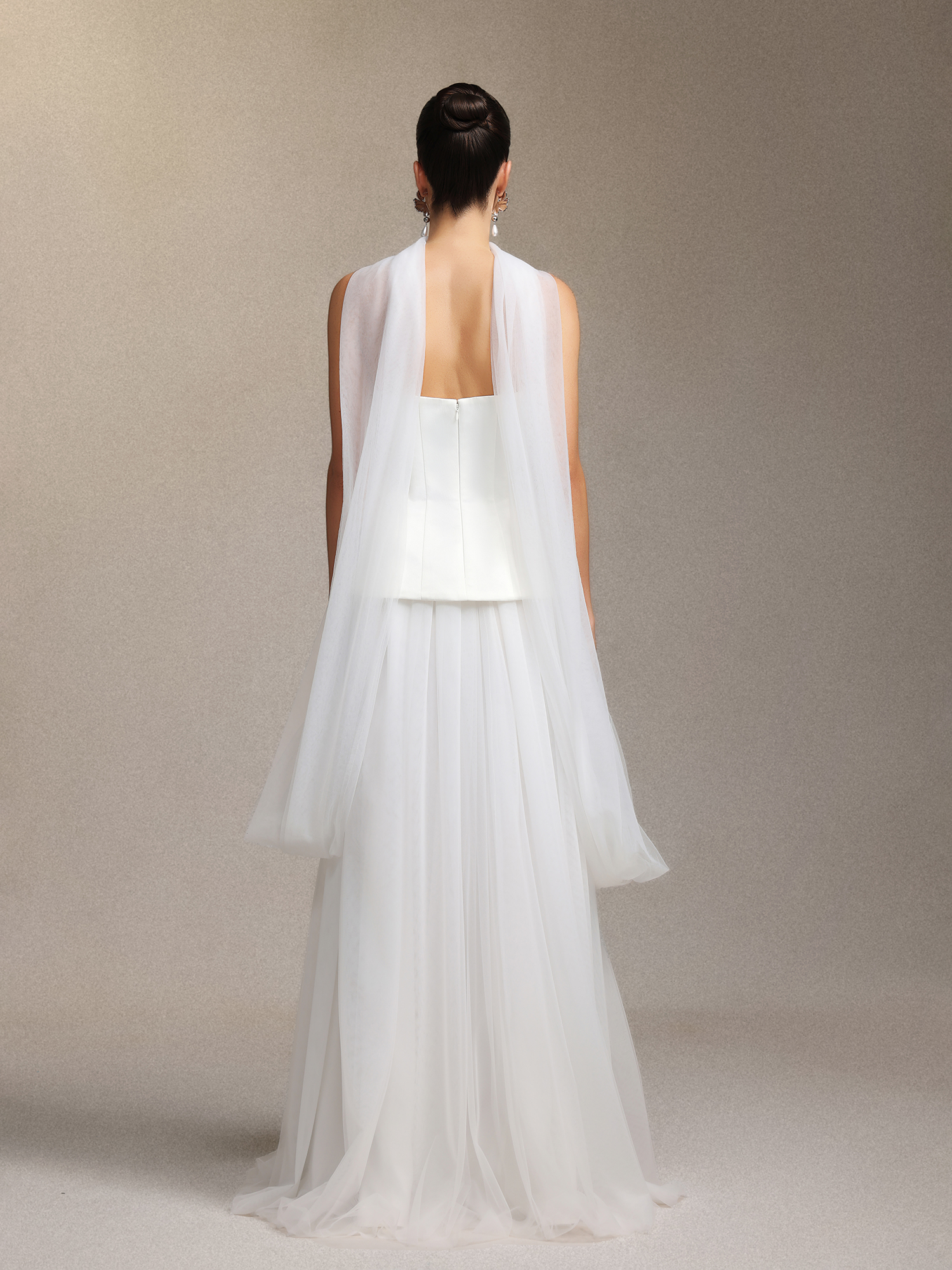 strapless chiffon two-piece long wedding dress