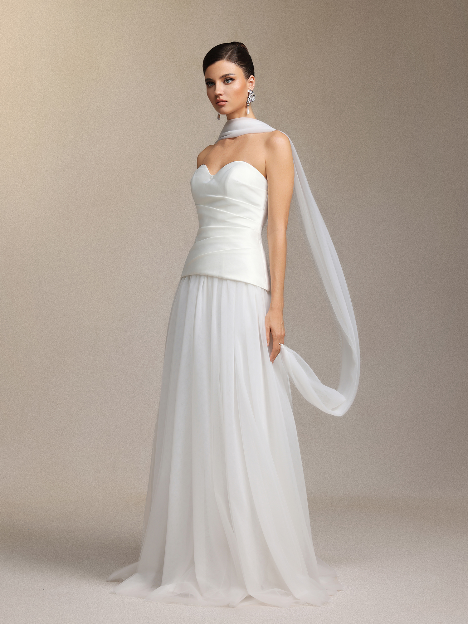 strapless chiffon two-piece long wedding dress