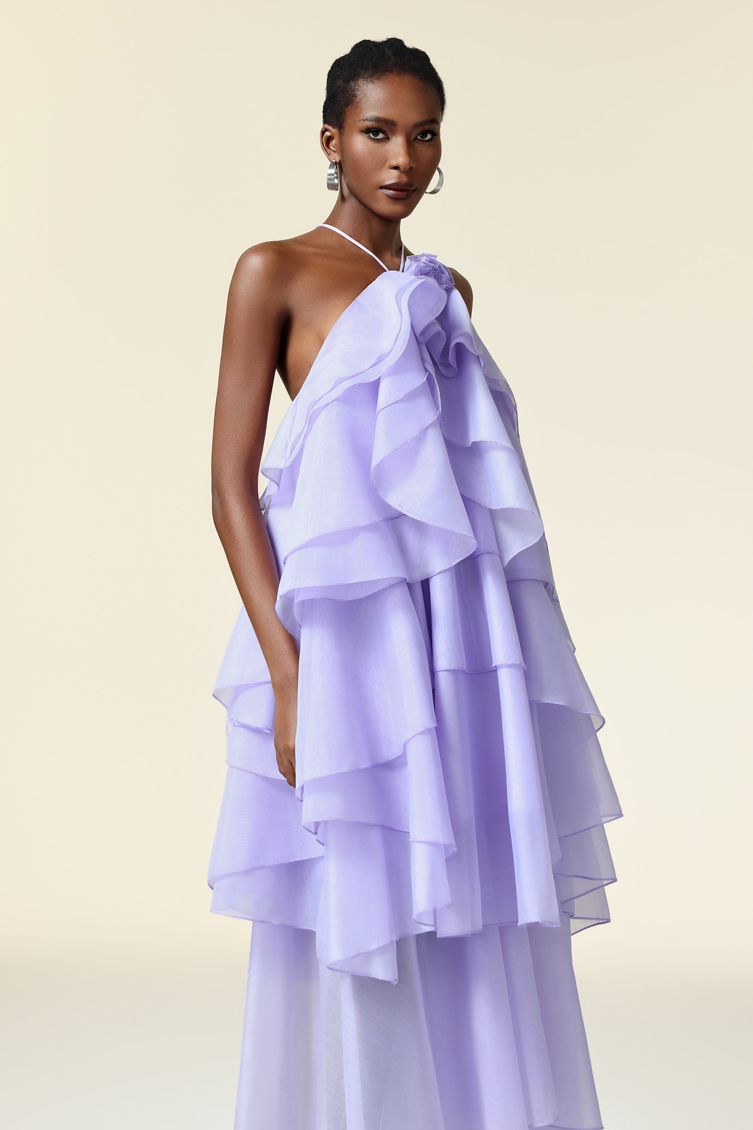 Savier Sleeveless Flower Folds Maxi Dress