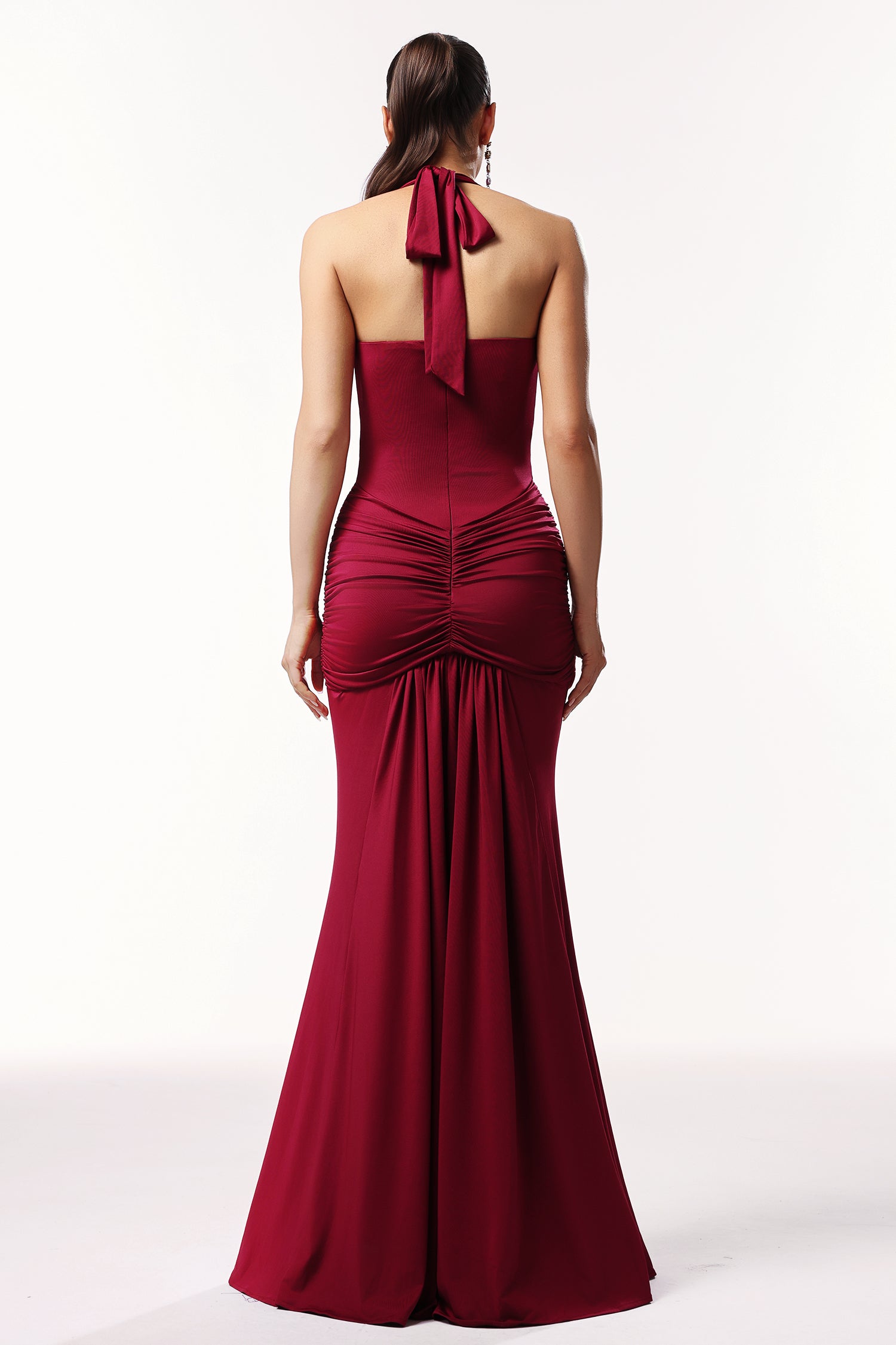 Elsie Halter Sleeveless V-Neck Wrinkles Maxi Dress