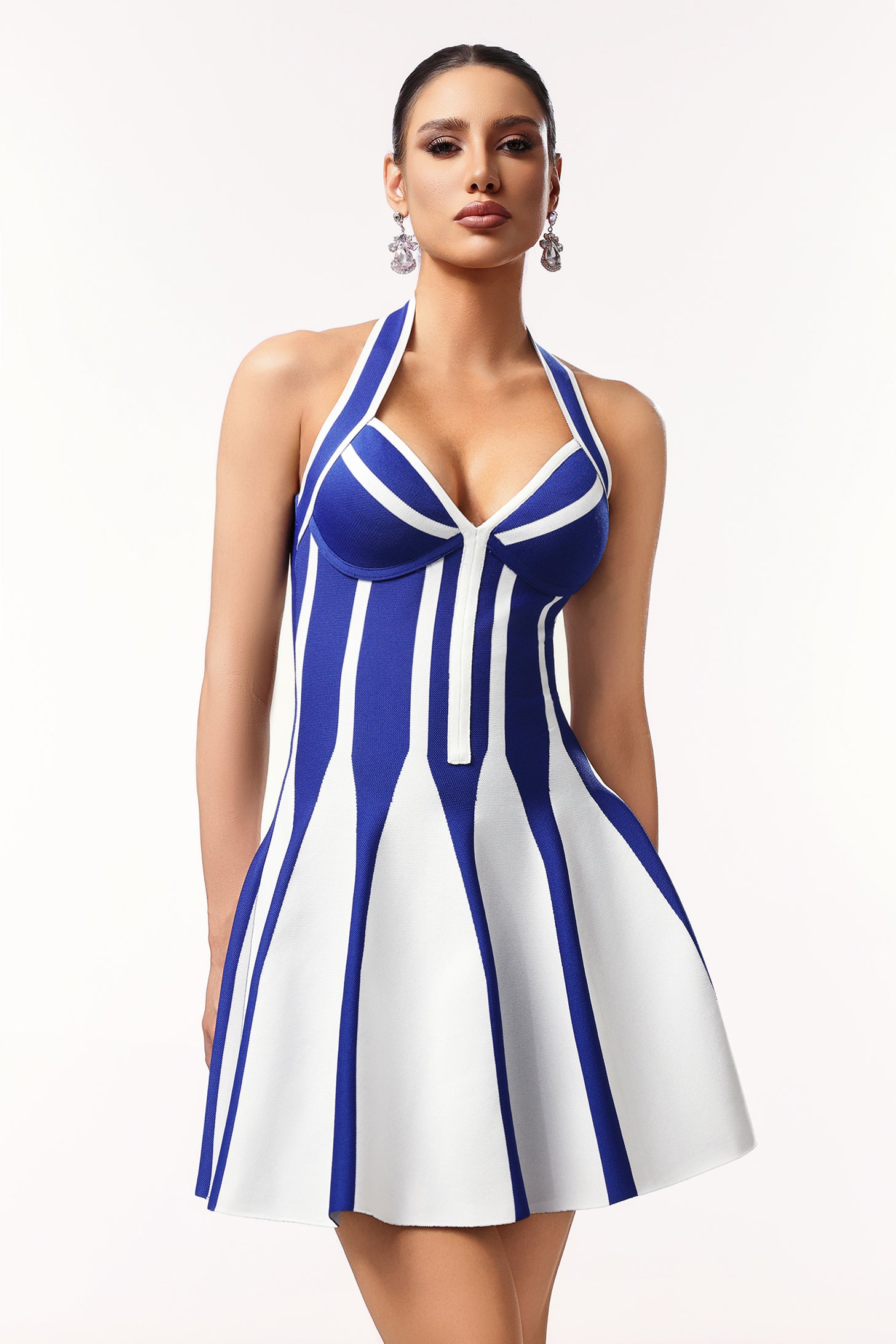 Eudora Halter Sleeveless Streak Bandage Blue Mini Dress