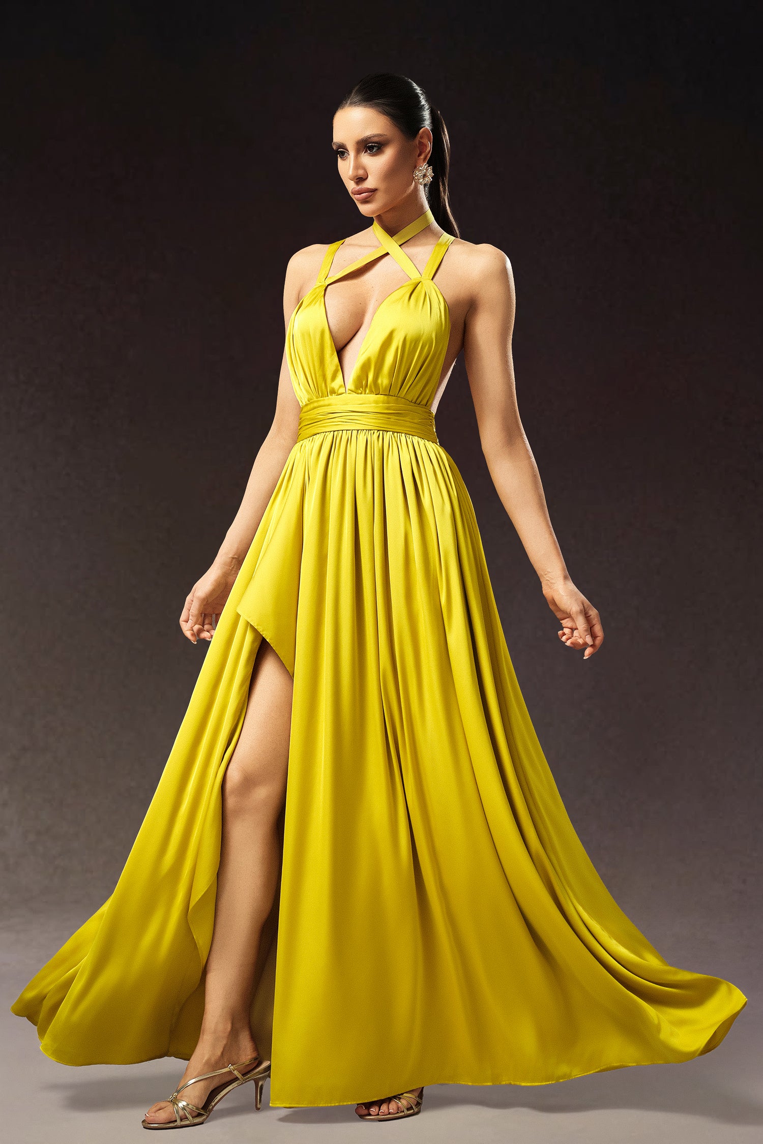 Habane Sleeveless V-Neck Slit Maxi Dress