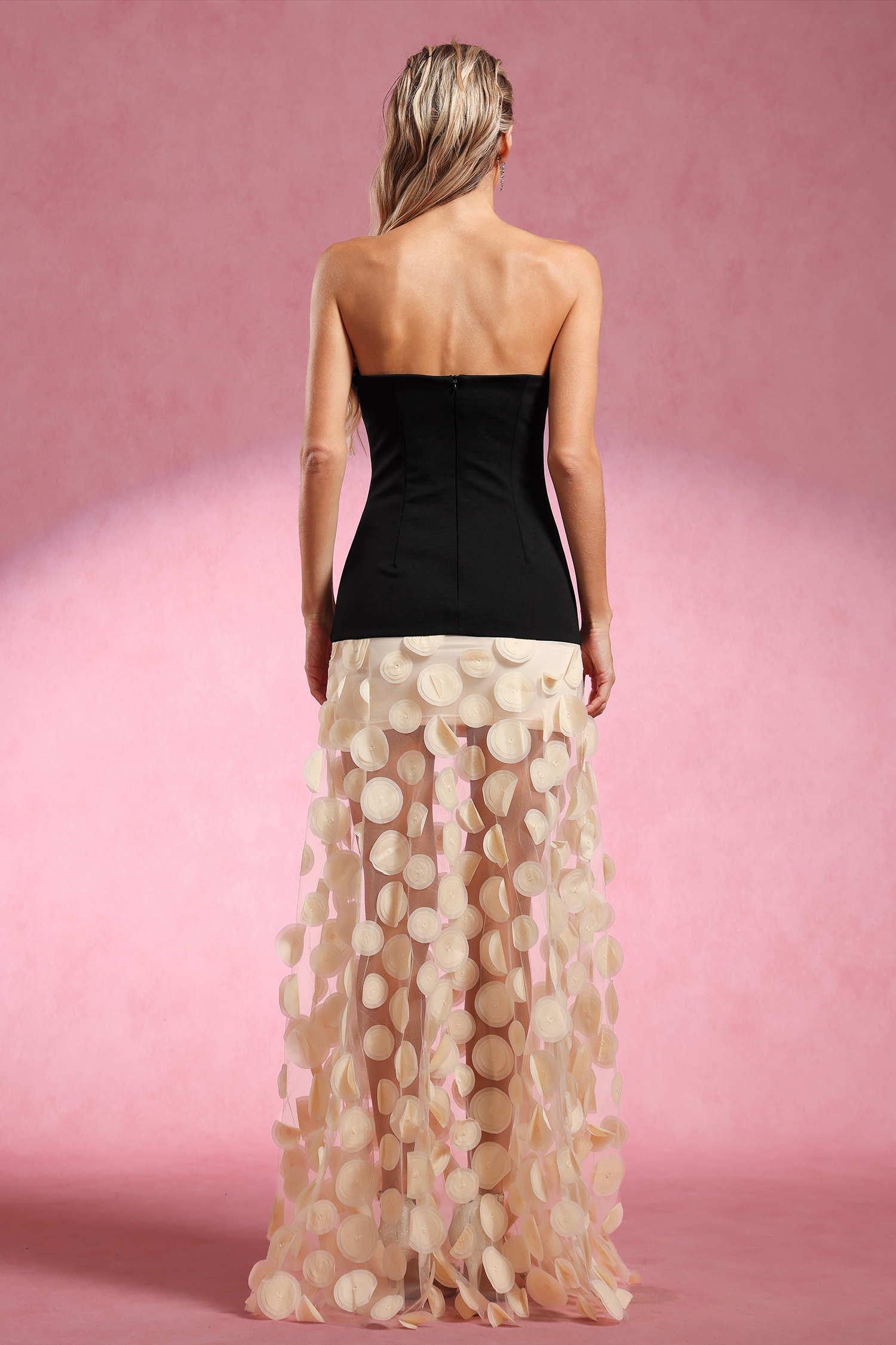 Falzer Sleeveless Netting Wafer Maxi Dress