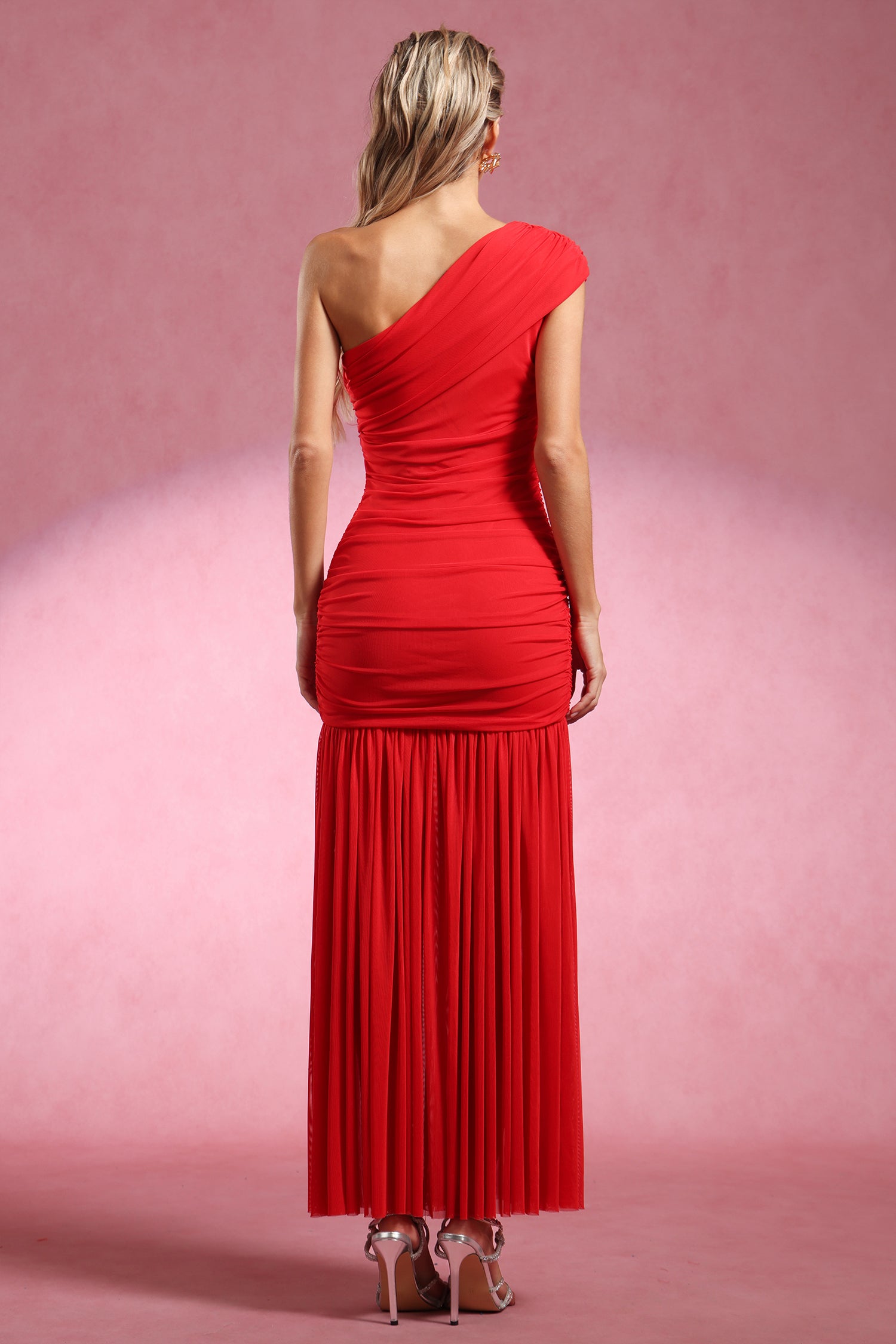 Secyij Sleeveless One Shoulder Wrinkle Maxi Dress