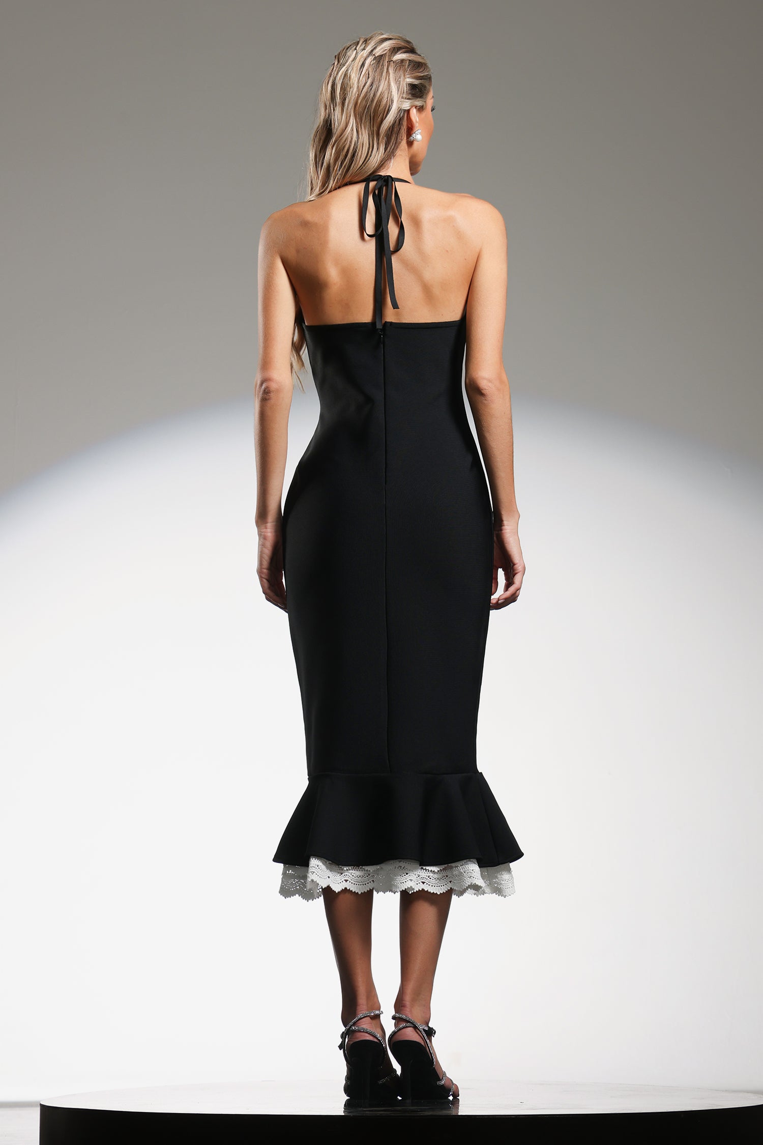 Ikira Halter Sleeveless Lace Bandage Midi Dress