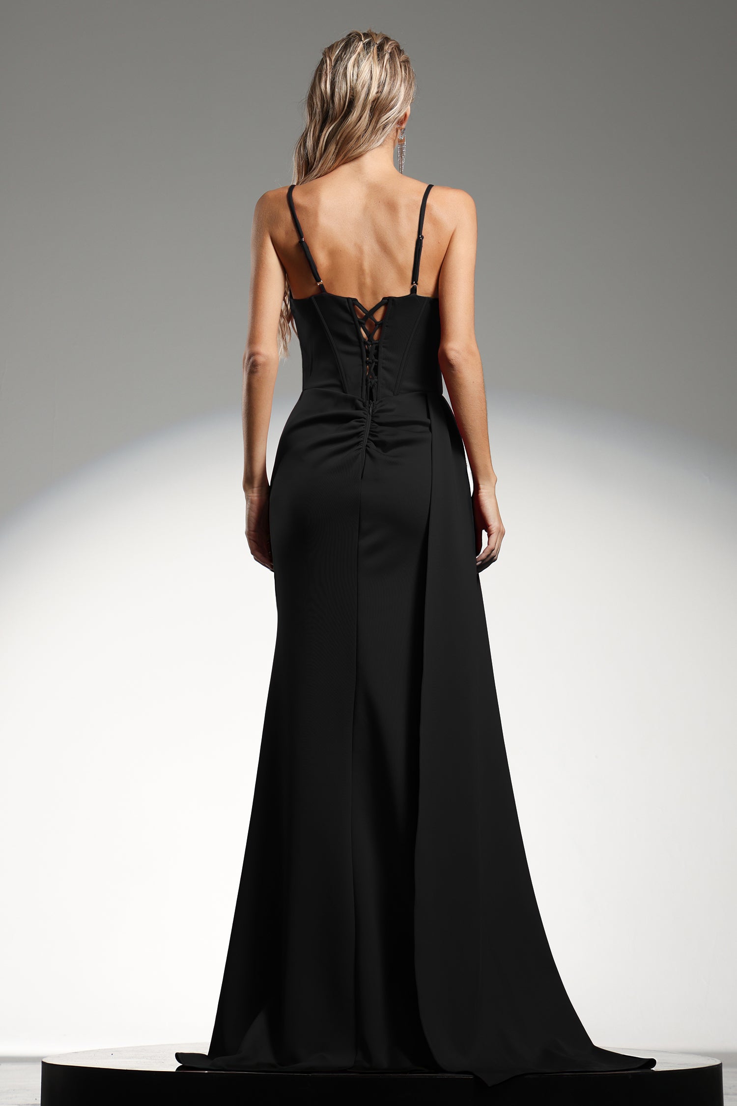 Ethel Sleeveless Strap Slit Diamond Black Maxi Dress