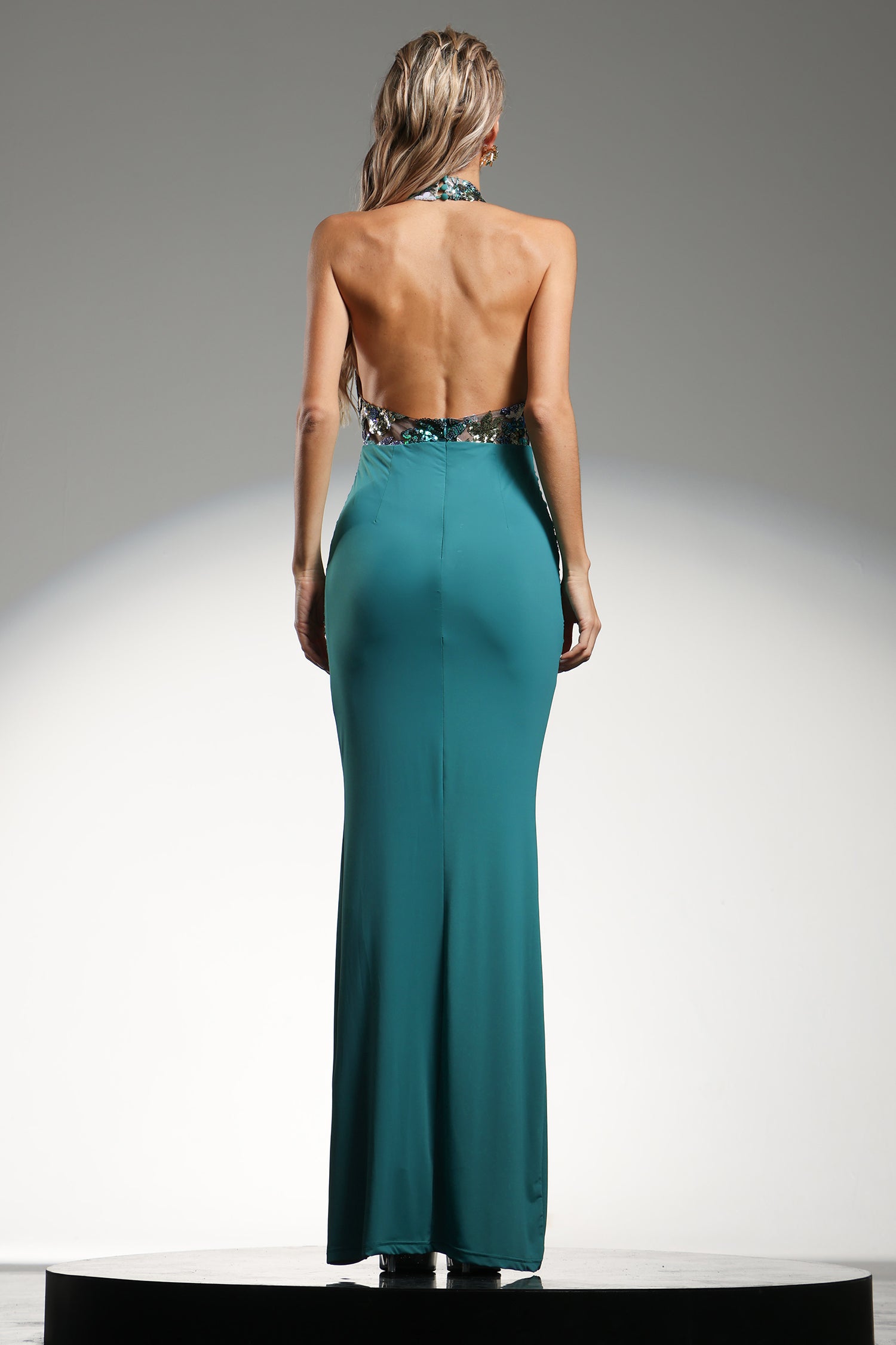 Eigra Halter Sleeveless Fold Blue Maxi Dress