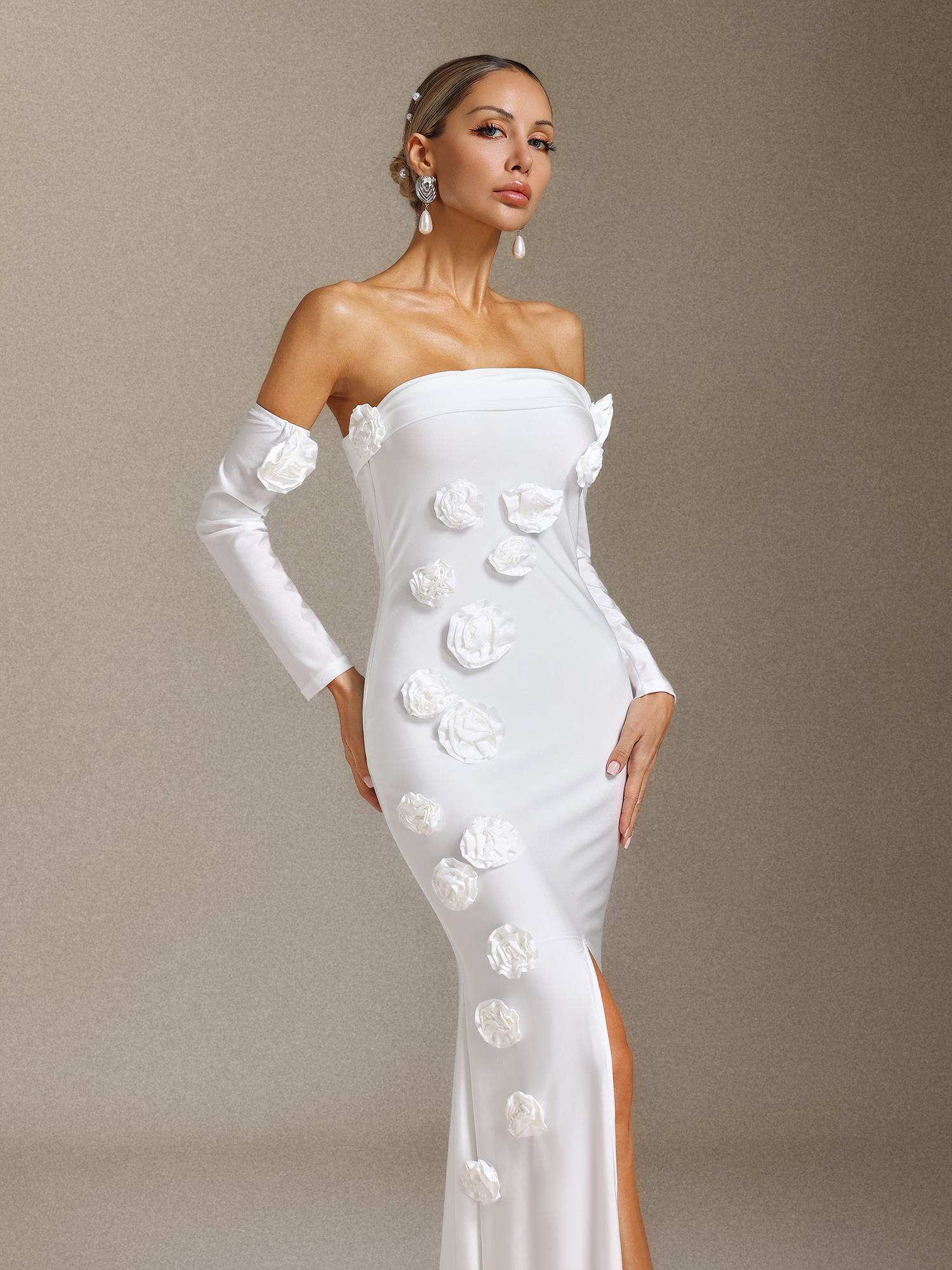 Nerlii Flower Off Shoulder Maxi Dress