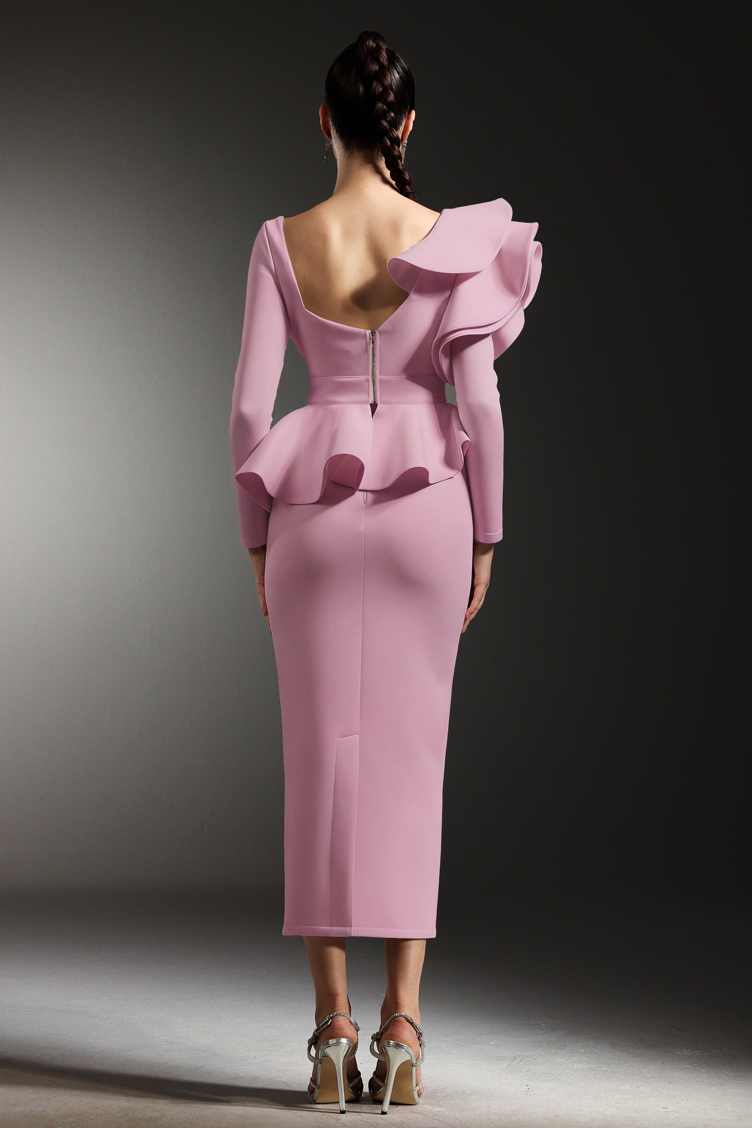 Faray Ruffled Long Sleeves Pink Maxi Dress