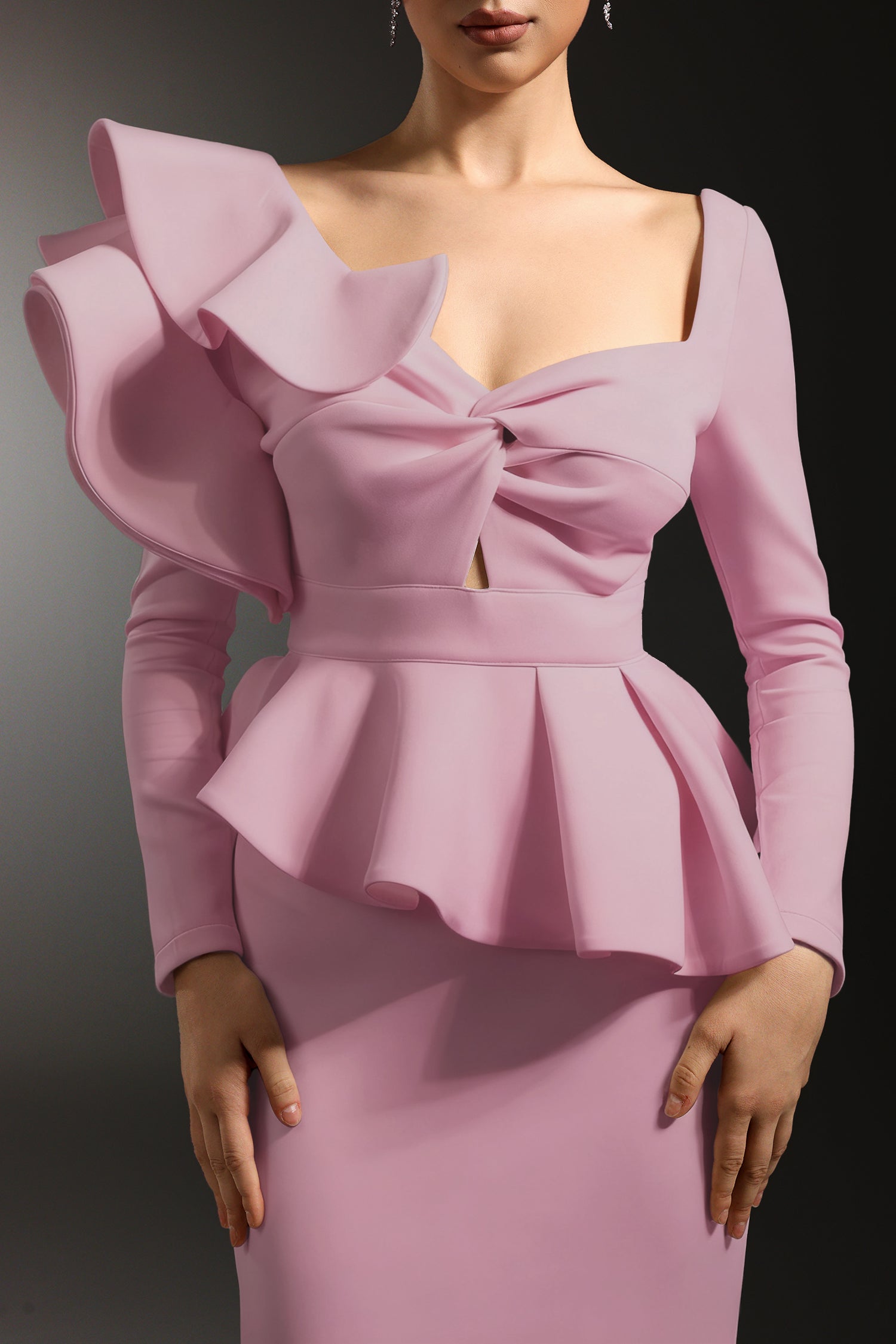 Faray Ruffled Long Sleeves Pink Maxi Dress