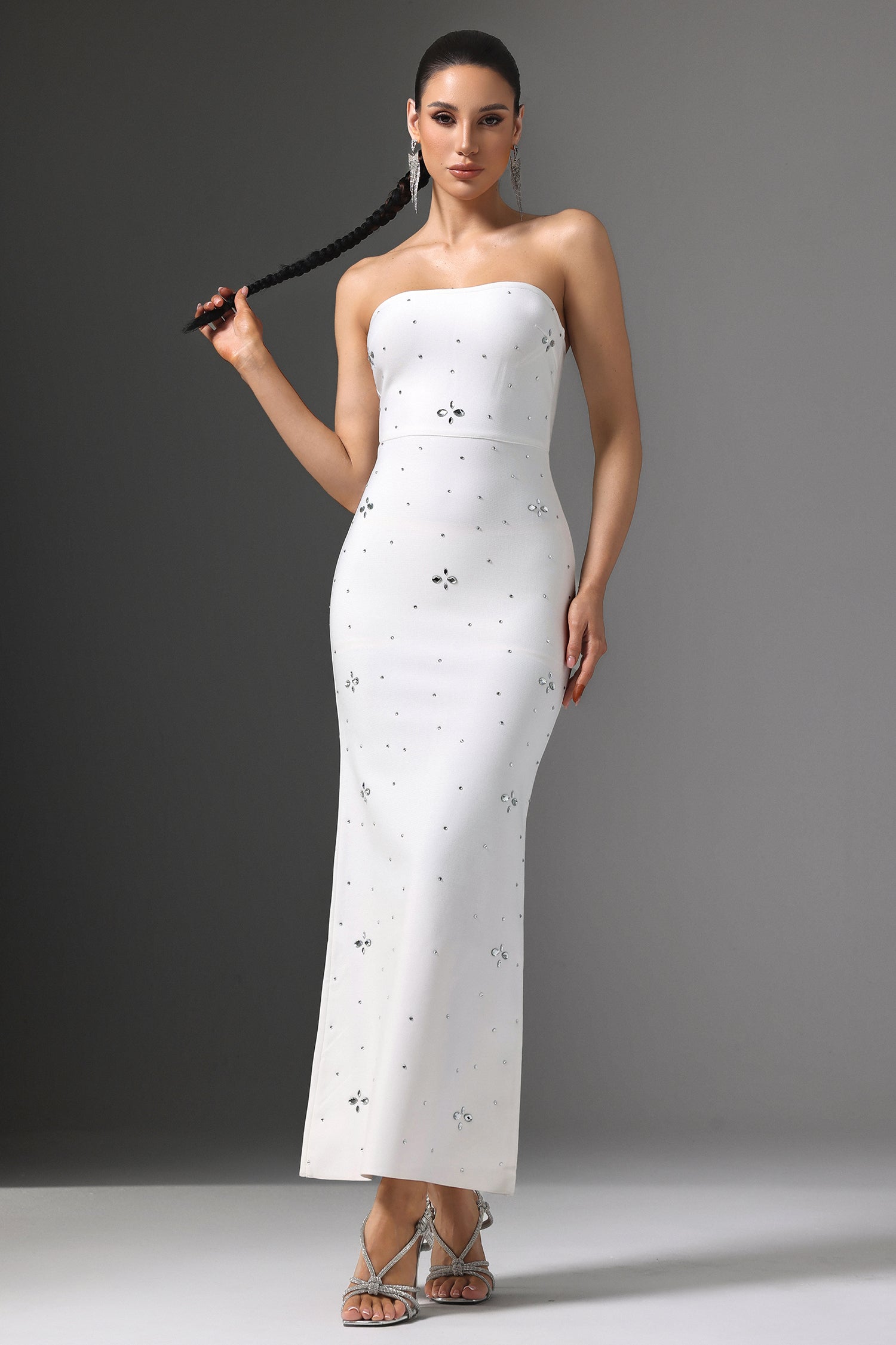 Xacier Strapless Rhinestone Bandage Maxi Dress