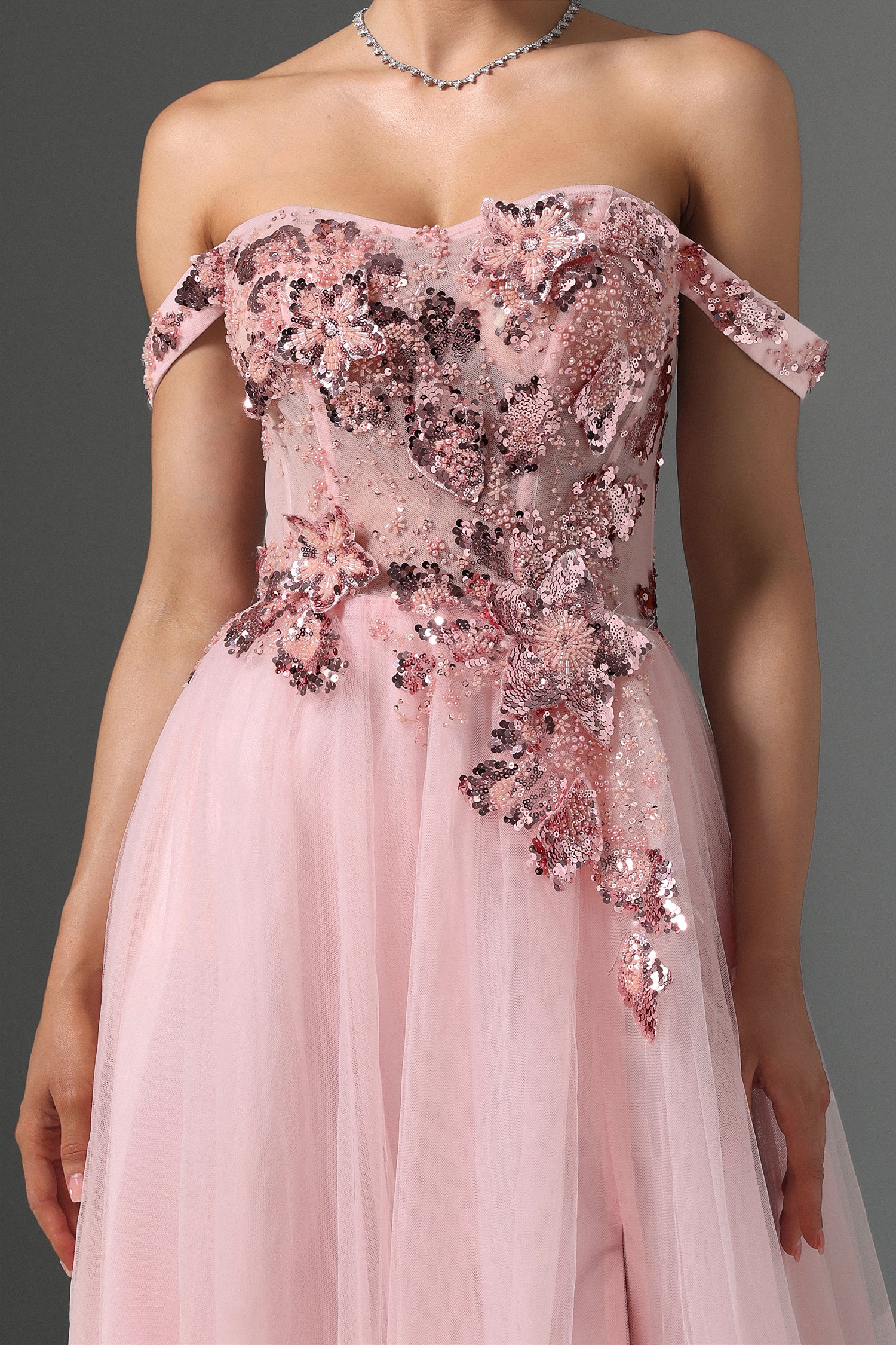 Lolo Off-shoulder Sequin Embroidered High Slit Maxi Dress