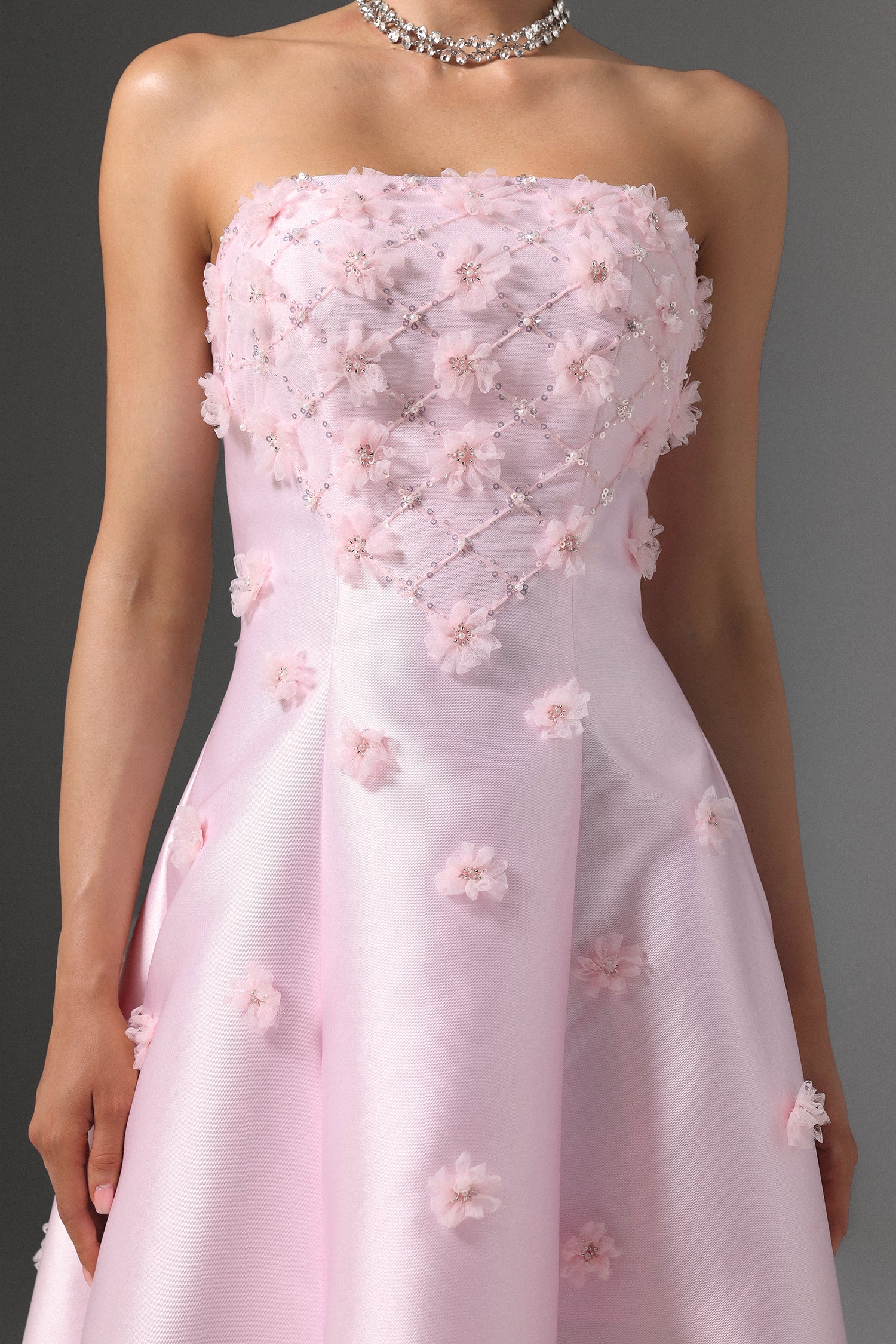 Werza Strapless Floral Beaded Maxi Dress