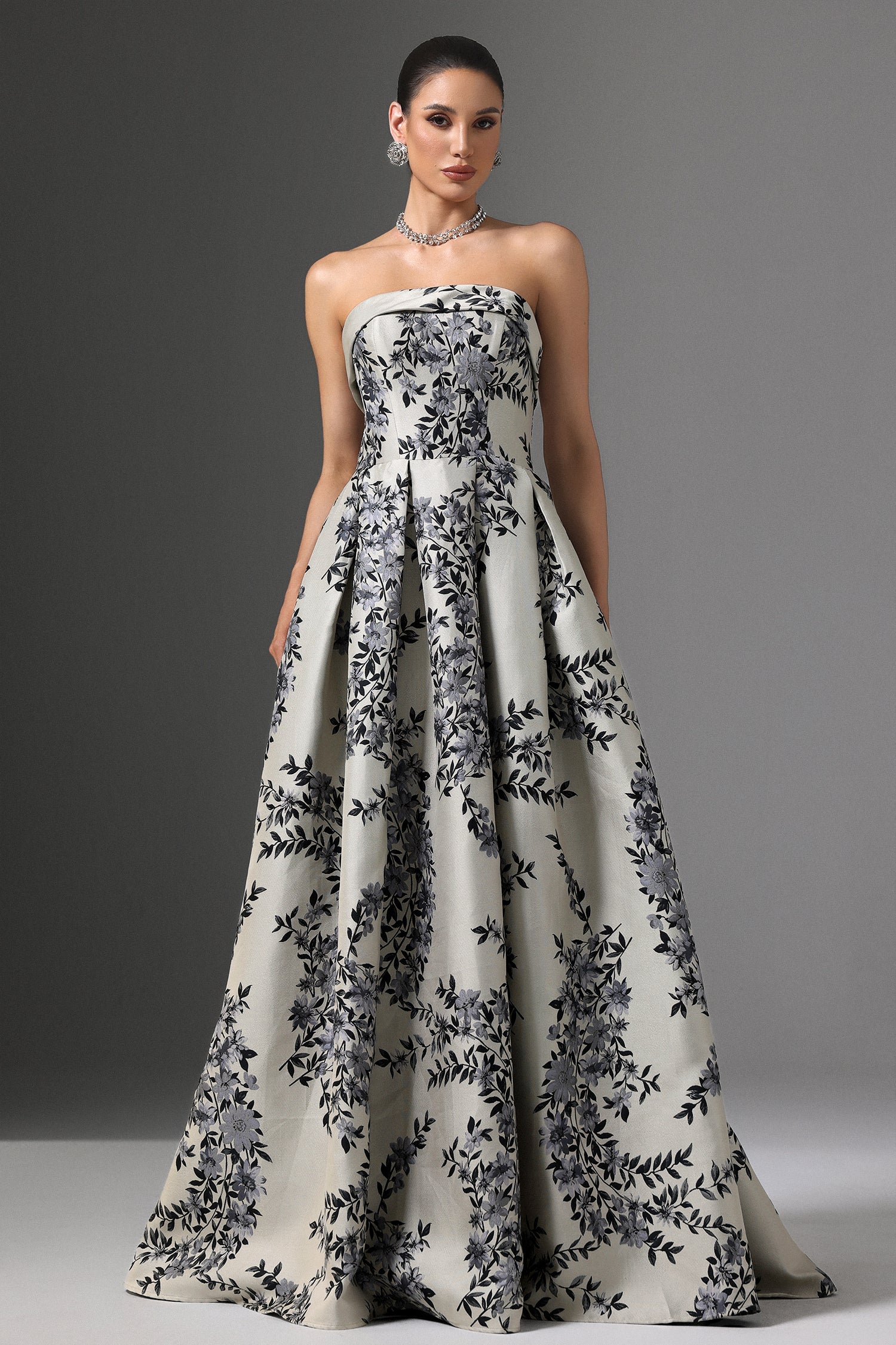 Zeno Strapless Floral Embroidery Maxi Dress