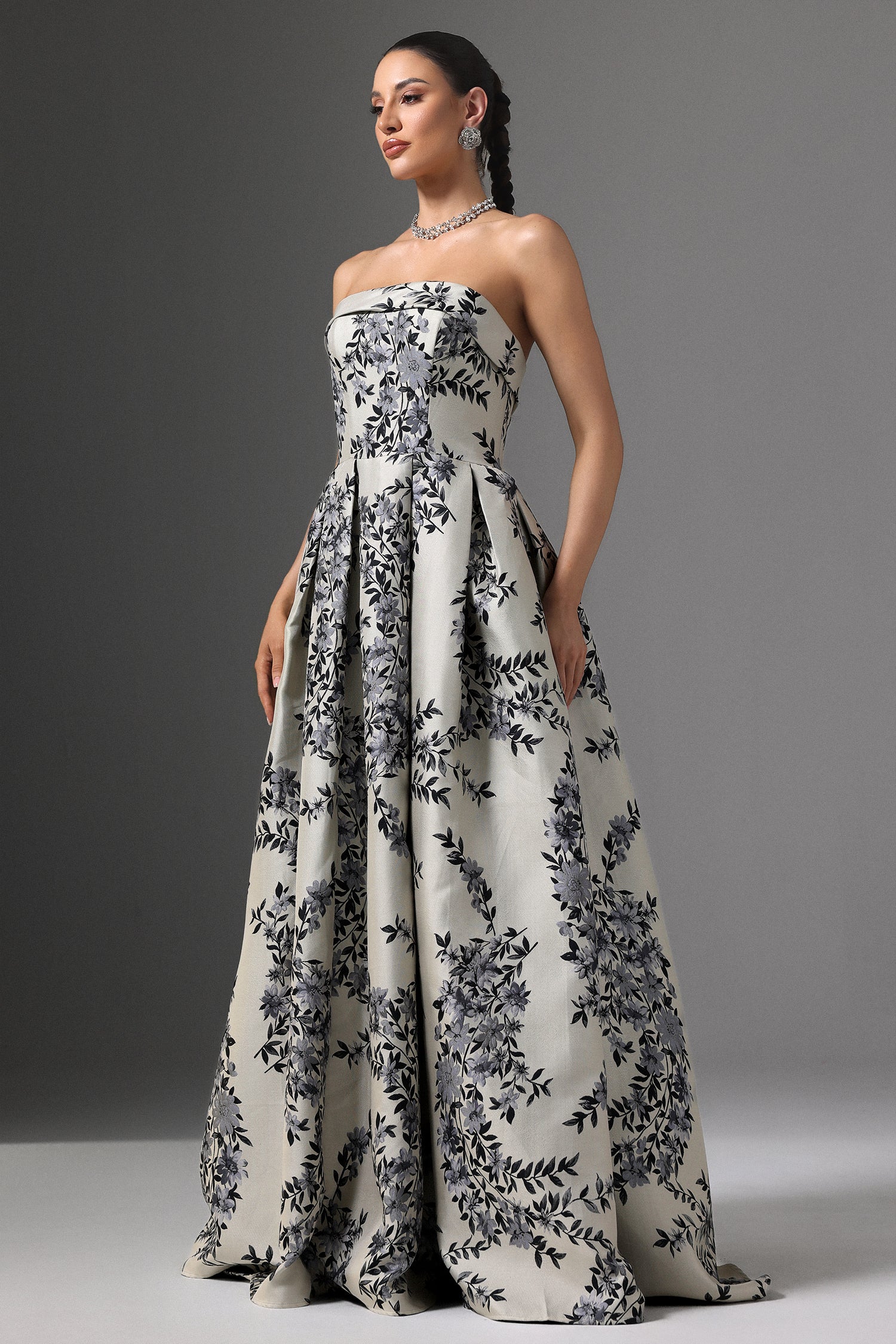 Zeno Strapless Floral Embroidery Maxi Dress